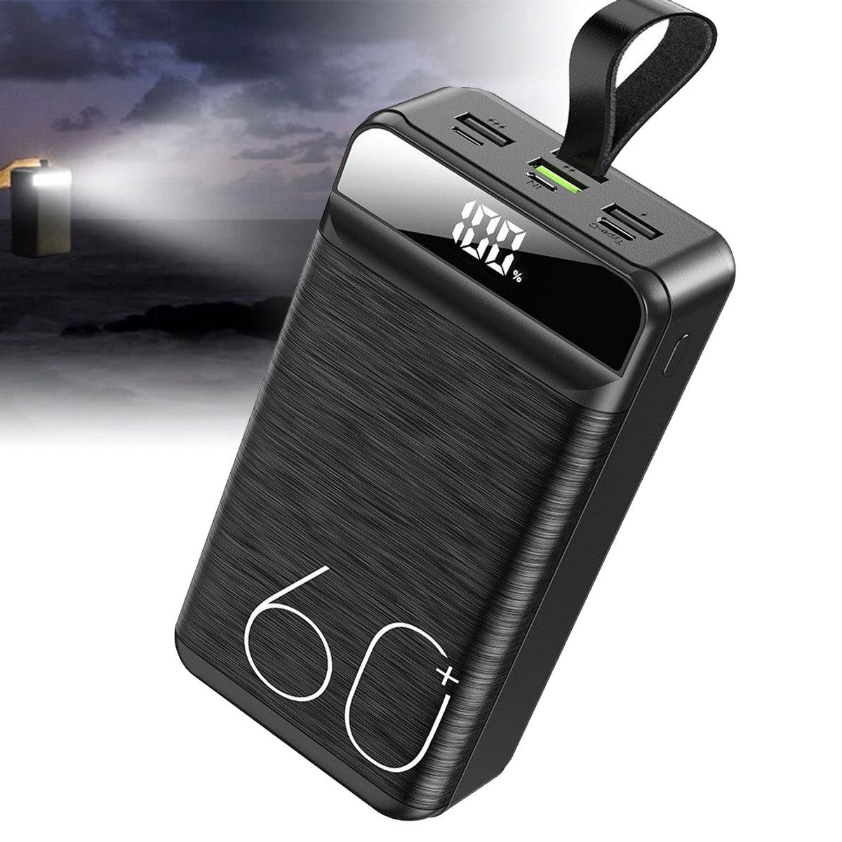 AeroAxis 60000mAh 22,5W Schnellladefunktion, 4 Ausgänge, 3 Eingänge für Handy Powerbank 60000 mAh (5 V), für Smartphone, Tablet, Laptop, Schnellladung Outdoor & Reisen
