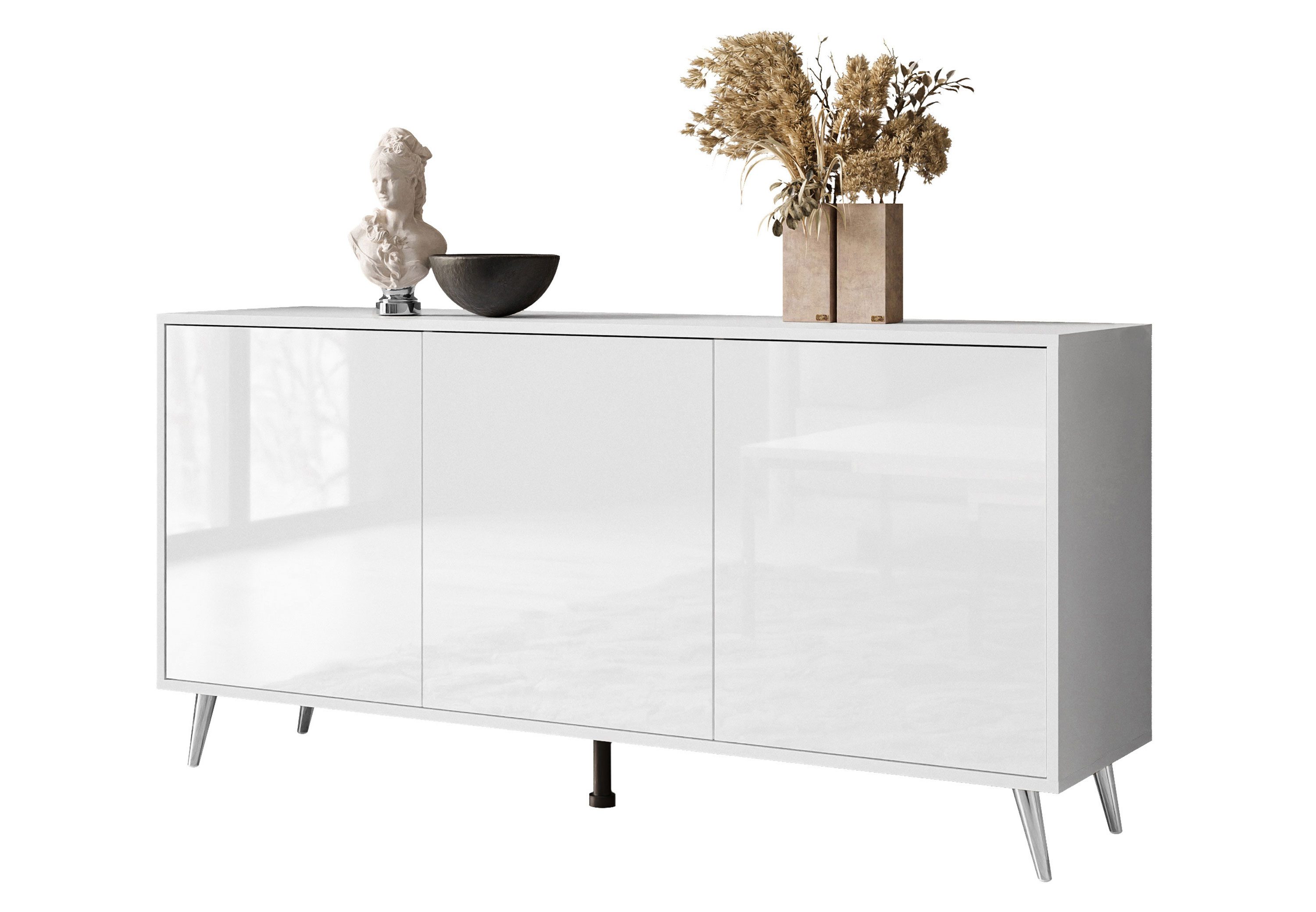 Lookway Kommode SANAYI III Anrichte in Weiß Hochglanz mit Beinen