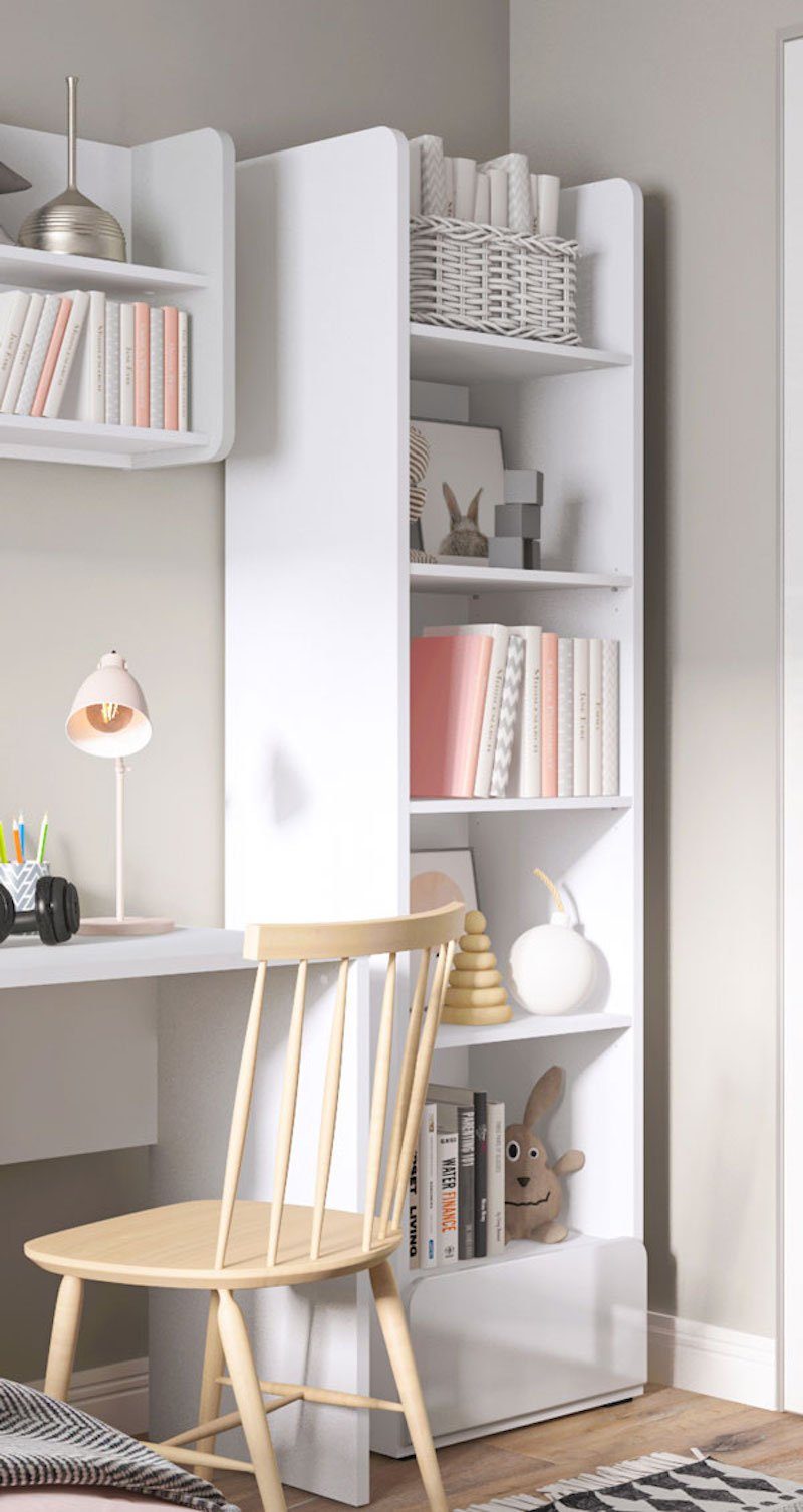 Feldmann-Wohnen Bücherregal mit 1 Albi, Hochglanz grifflos Schublade weiß grau 52x41x193cm