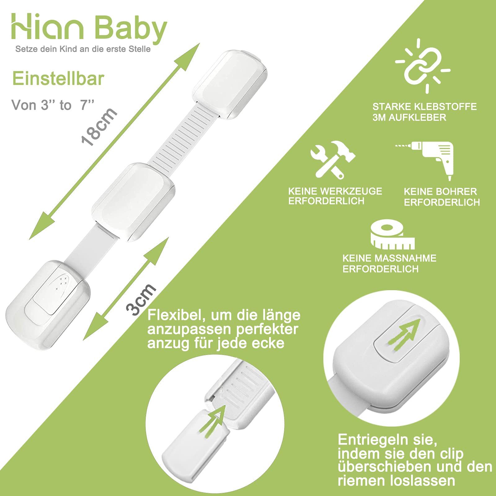 FOUORTUNATE-BEE Schranksystem 6er Set Kindersicherung für Schrank & Schublade – Klebeschloss Weiß (6-St) Baby Schubladensicherung Set – Schrankschloss ohne Bohr – Bild 5 von 5