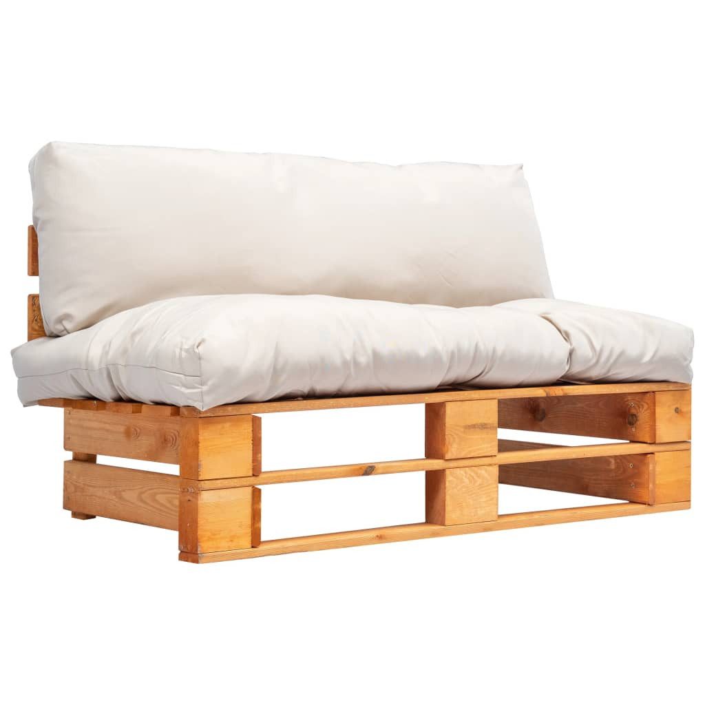 vidaXL Loungesofa Outdoor-Sofa Піддони mit Kissen in Sandfarben Kiefernholz, 1 Teile