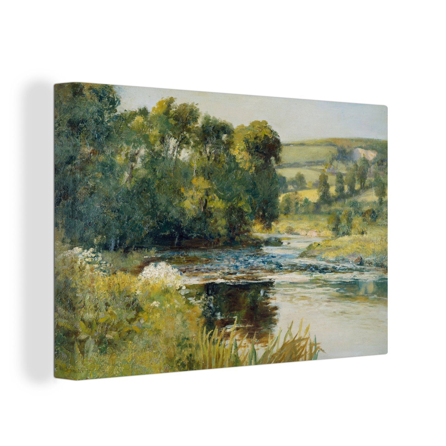 OneMillionCanvasses® Leinwandbild Riverside - Gemälde von Edward Mitchell Bannister, (1 St), Wandbild Leinwandbilder, Aufhängefertig, Wanddeko, 30x20 cm
