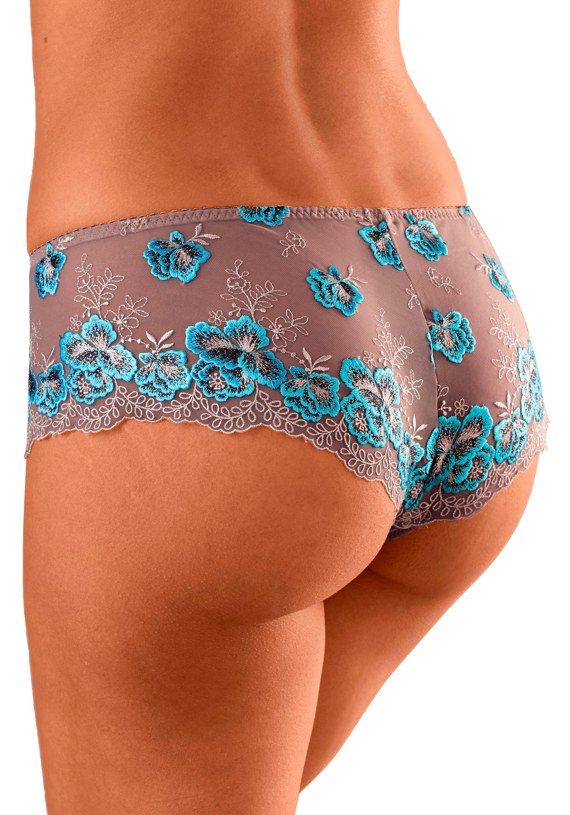 Nuance Panty mit edler Stickereispitze floraler Optik taupe-petrol in