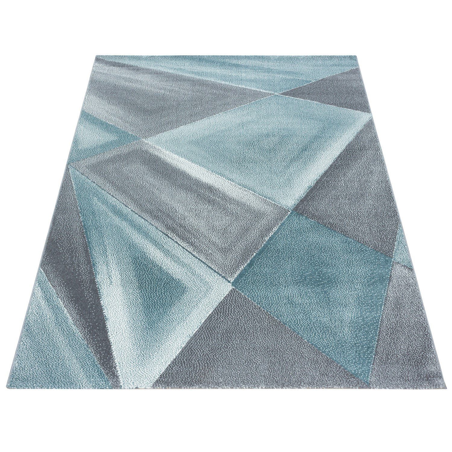 Teppich Designerteppich Kurzflorteppich Mosaikoptik, Angeycasa, rechteckig, Höhe: 7 mm, Wohnzimmer Schlafzimmer Esszimmer Blau