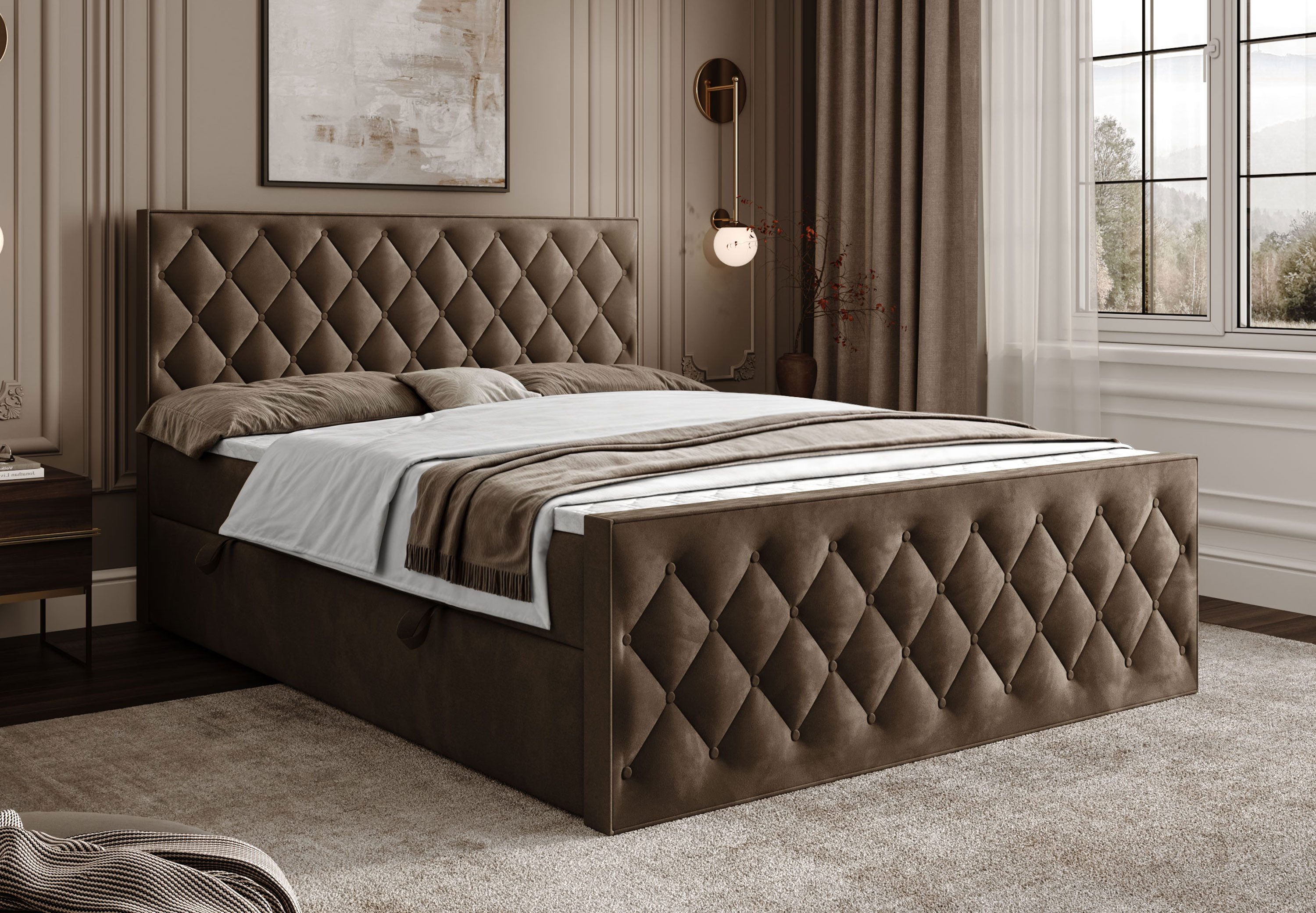 Lookway Boxspringbett INEZ II mit Bettkasten und Topper (Boxspringbett mit Topper), Breite: 140/160/180x200 cm