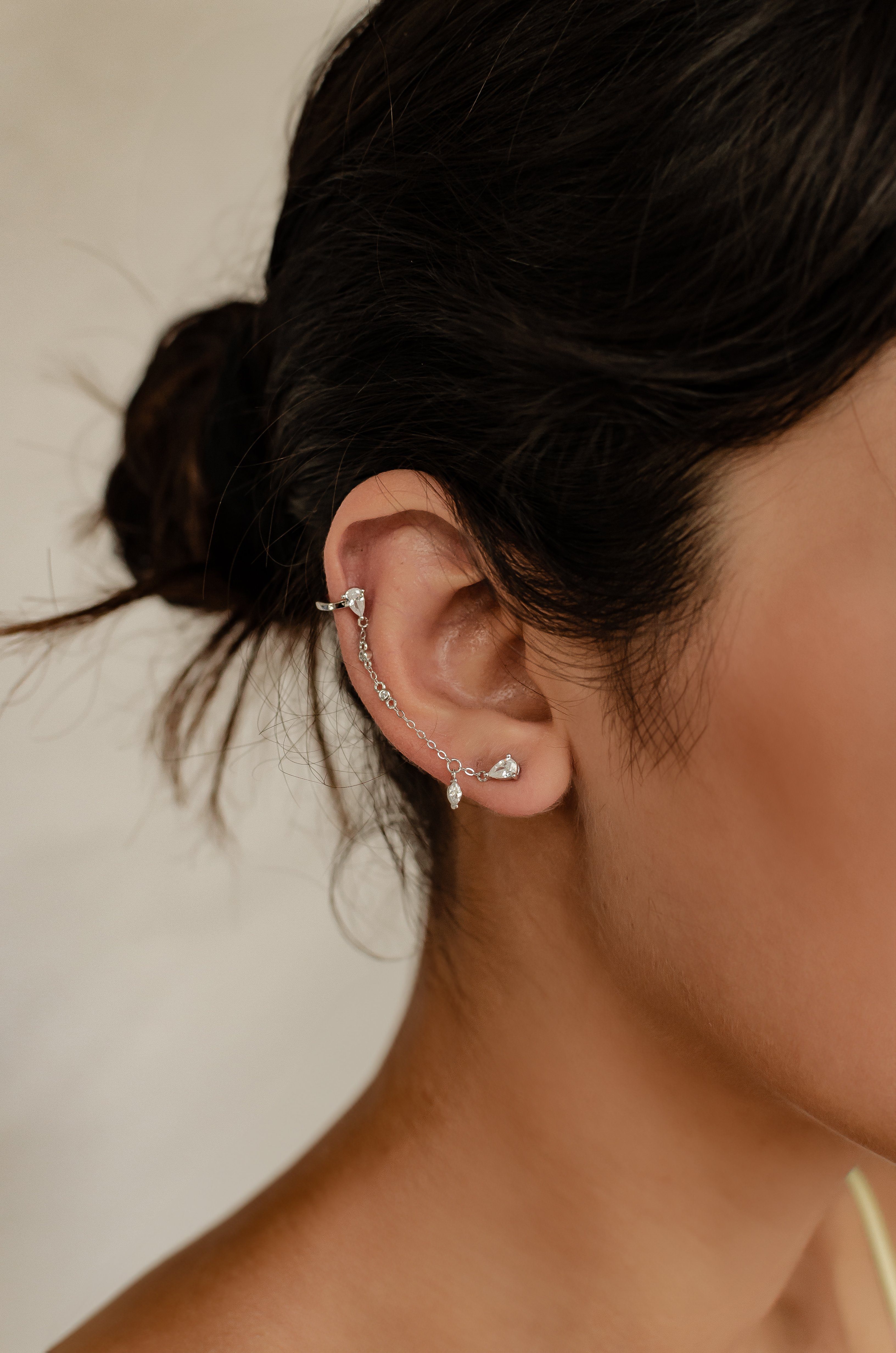 Hey Happiness Single-Ohrstecker Tropfen Zirkonia, Kettchen Ohrring Damen Si günstig online kaufen