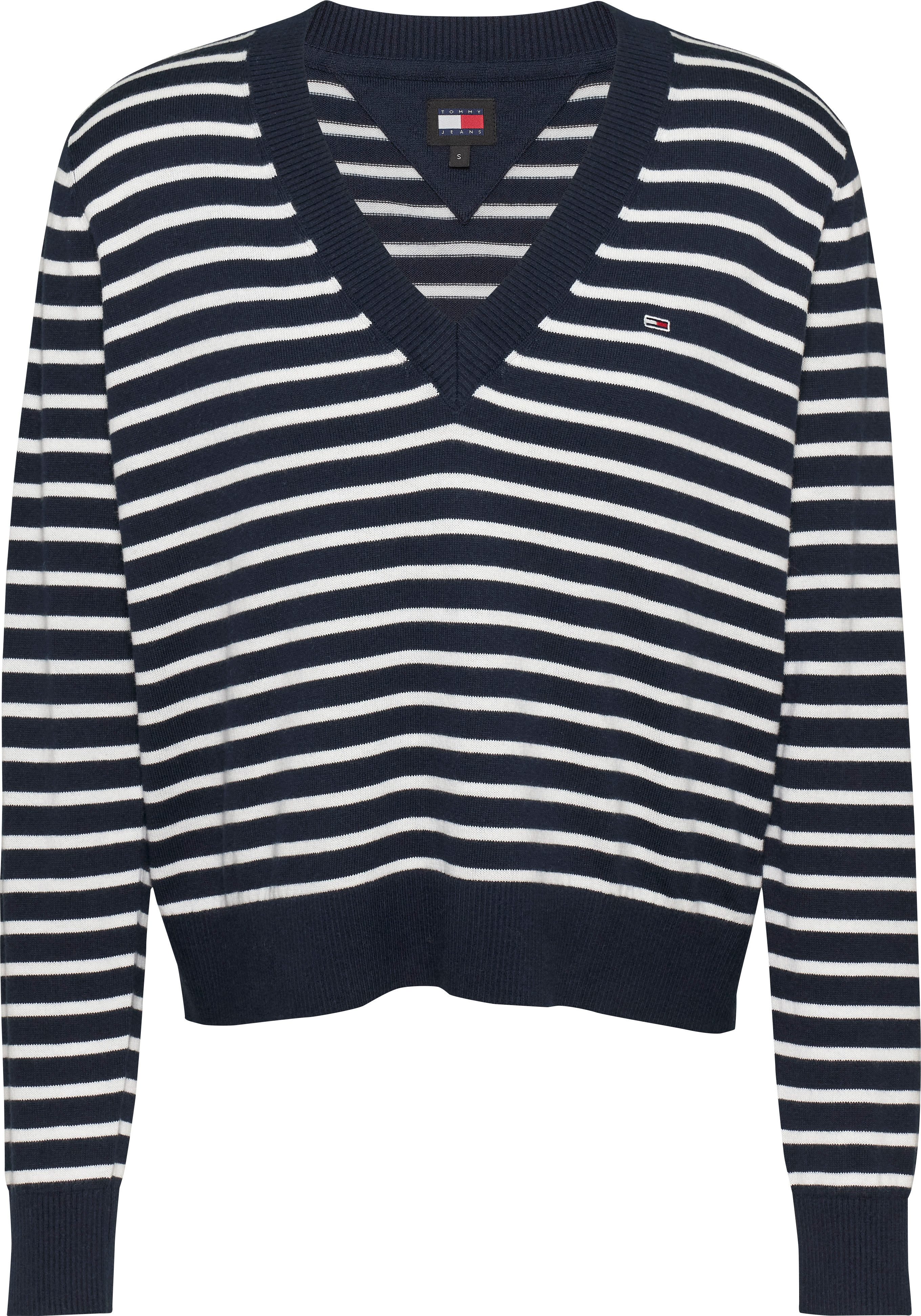 Tommy Jeans Strickpullover TJW ESSENTIAL VNECK SWEATER EXT mit Logostickere günstig online kaufen