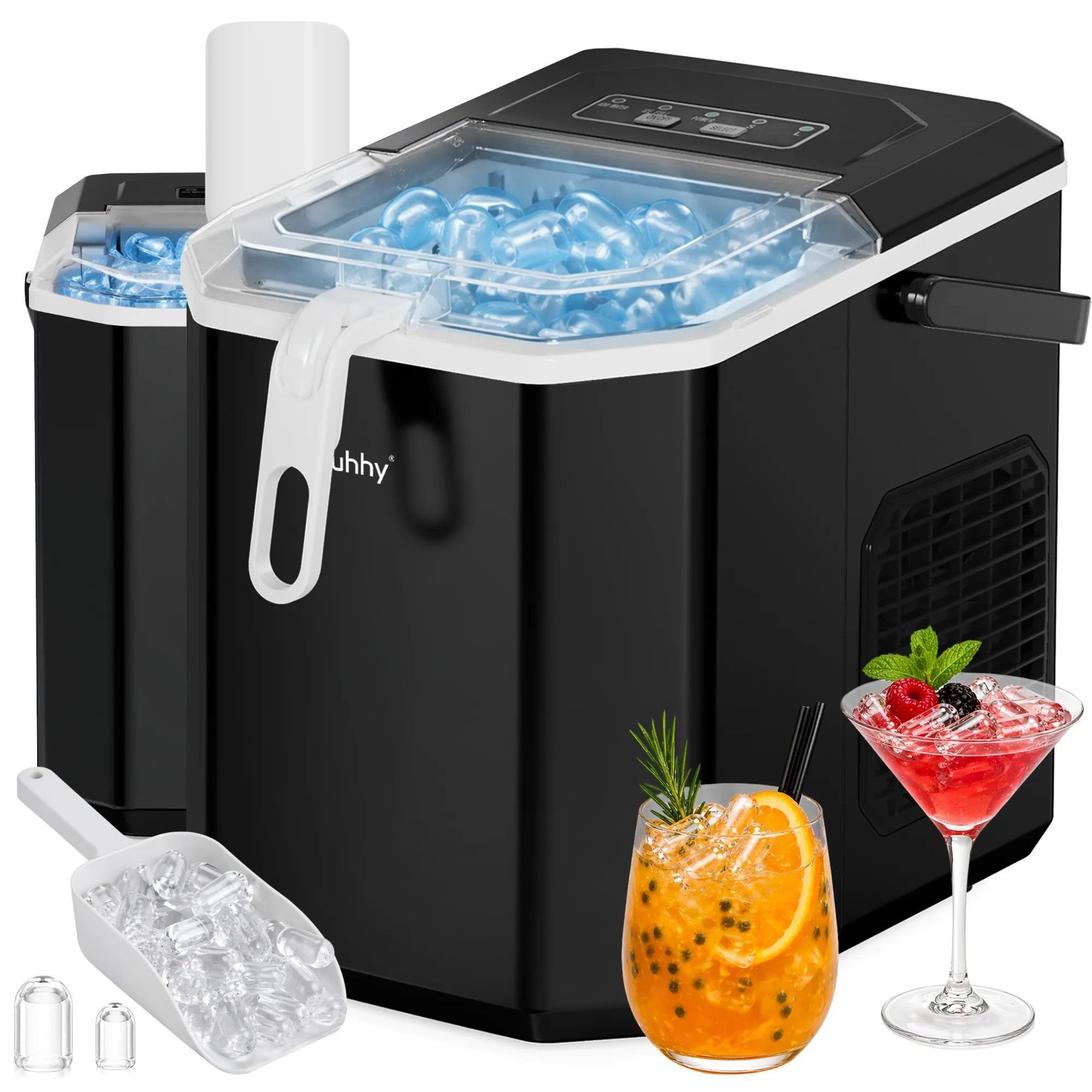 Ruhhy Eiswürfelbehälter Eisbereiter Eiswürfelmaschine Eiswürfelautomat, Kunststoff, (Spar-Set, 1-tlg., 23, 5x30x28 cm kompakt), 12 kg/24h, Kompressor, 2 Würfelgrößen