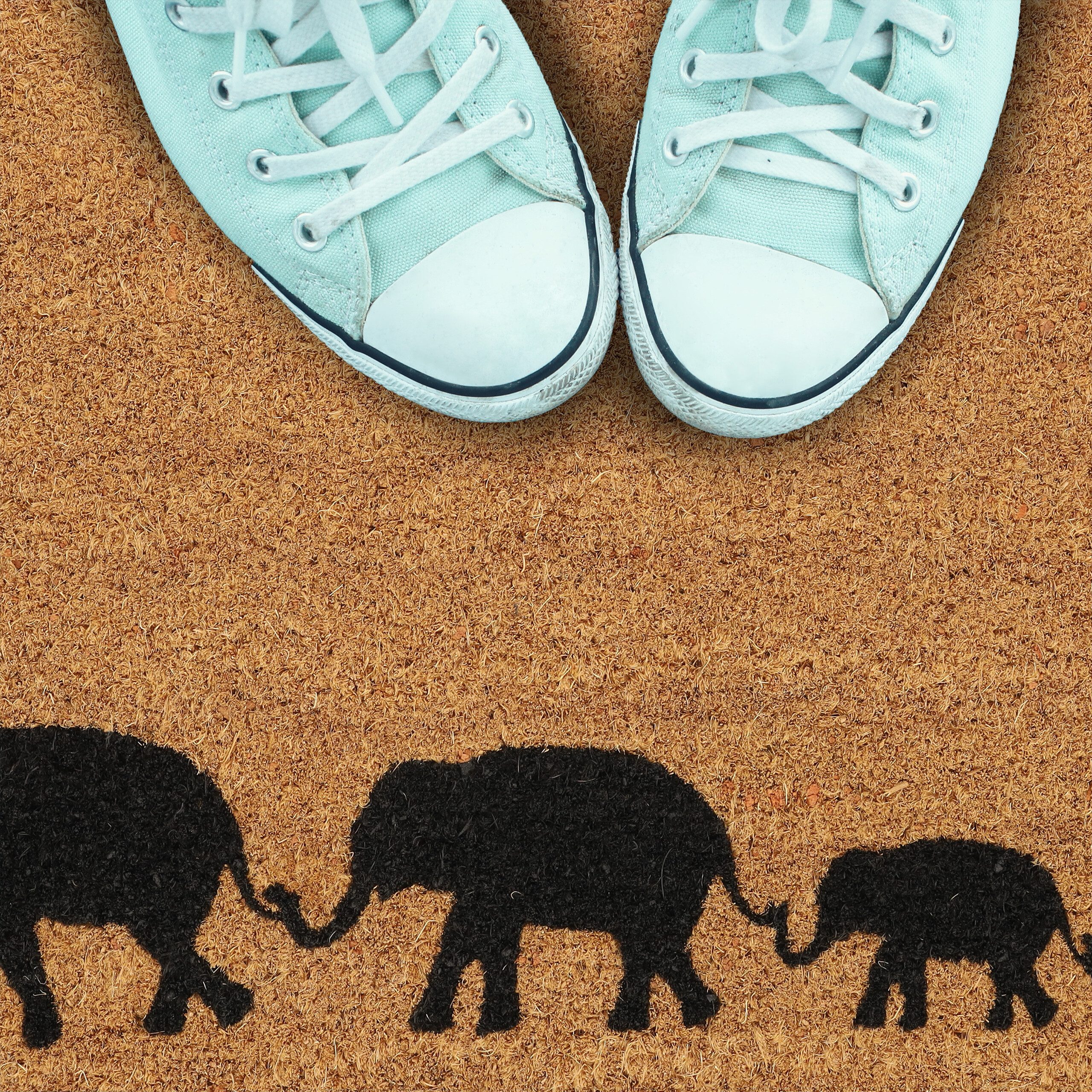 relaxdays Fußmatte Kokos Fußmatte Elefanten, rechteckig, Höhe: 15 mm