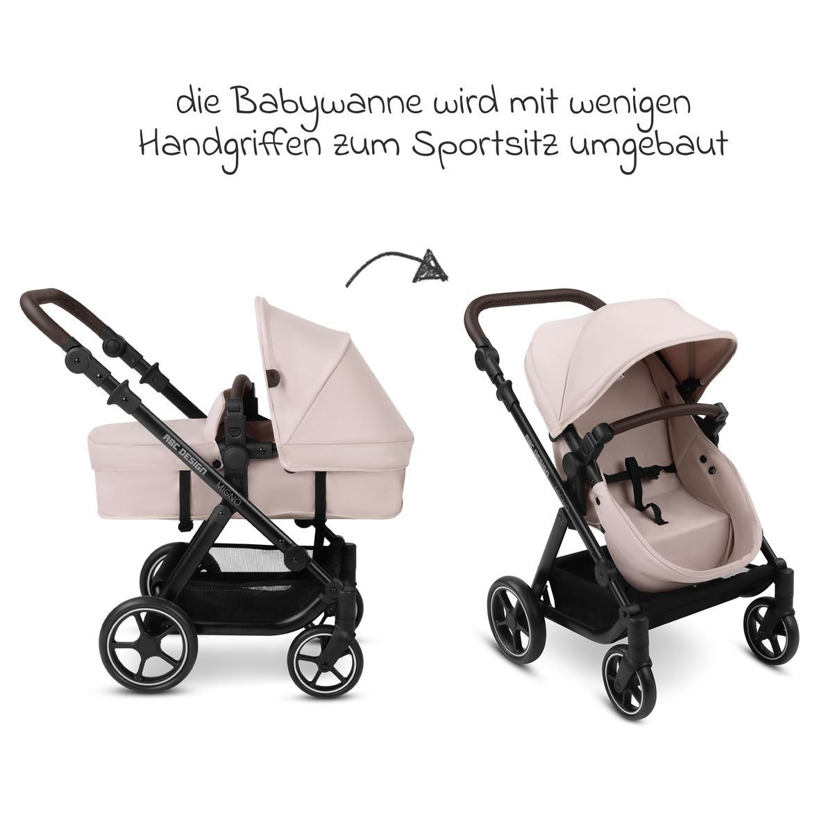 ABC Design Puppenwagen Migno - Berry, Kombi-Puppenwagen Puppenbuggy ab 3 Jahre mit Sonnenverdeck