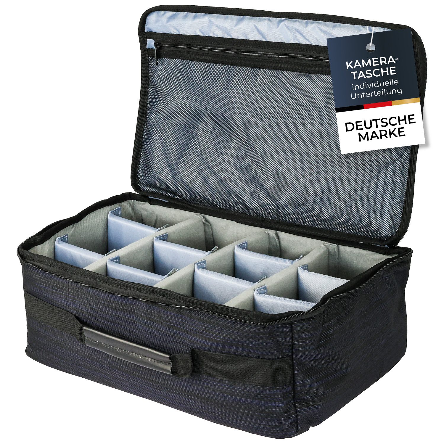 HMF Kameratasche Kameratasche groß, gepolsterte Fototasche mit variabler Facheinteilung, für DSLR/Spiegelreflex & Fotozubehör, 44 x 28 x 18 cm, Schwarz