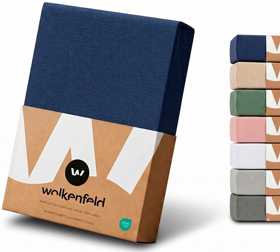 Wolkenfeld Spannbettlaken 100% Baumwolle - Superweiches Bettlaken für Matratzen von 5 bis 20cm, Jersey, Gummizug: rundum, (1 Stück), Rutschfest & Blickdicht - 90x200, 140x200, 160x200, 180x200 200x200