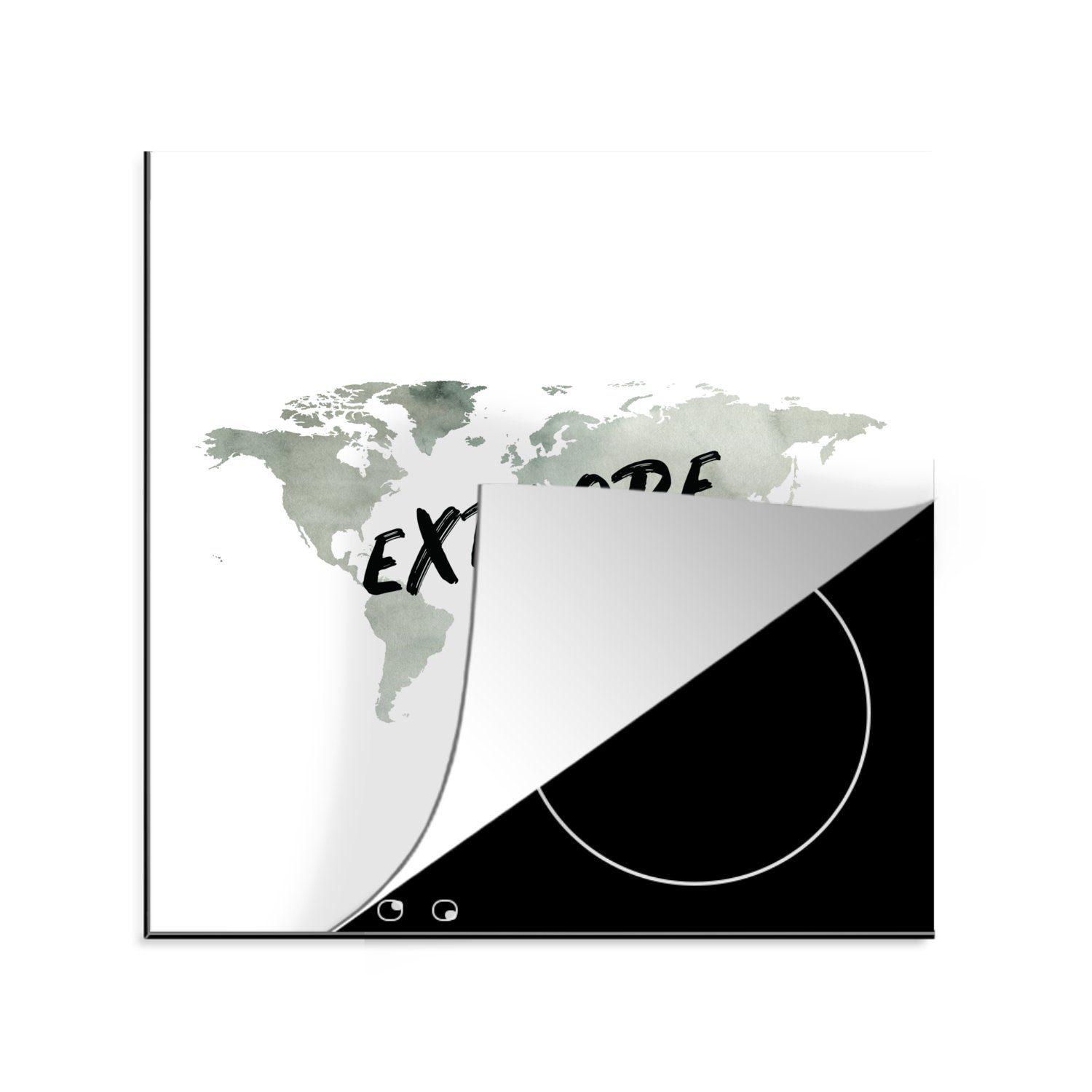 MuchoWow Herdblende-/Abdeckplatte küche Aquarell, 78x78 Weltkarte cm, Zitat - tlg), Vinyl, Arbeitsplatte - Ceranfeldabdeckung, für (1