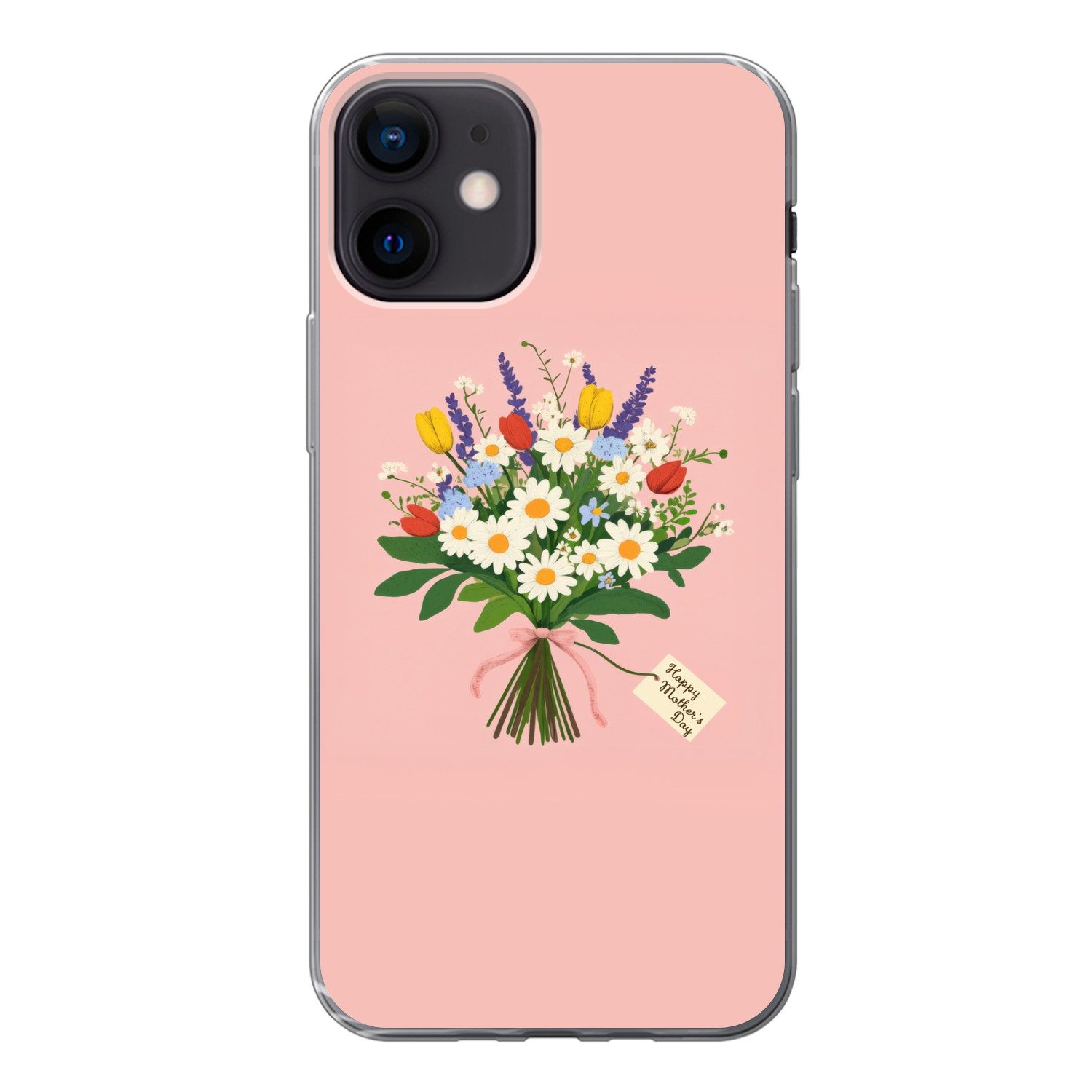 MuchoWow Handyhülle für Apple iPhone 12 Blumen - Farbband - Karte, Smartphone-Bumper, Print, Handy Schutzhülle Dünn