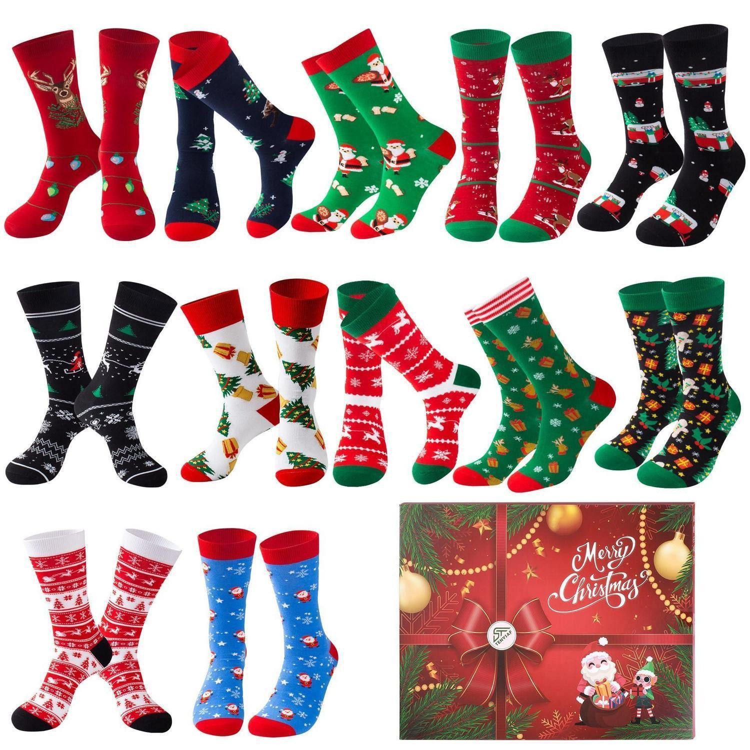 LuxusKollektion Kuschelsocken Herren Crew Socken bunte Kuschelsocken Weihnachten 39-46 12Paar