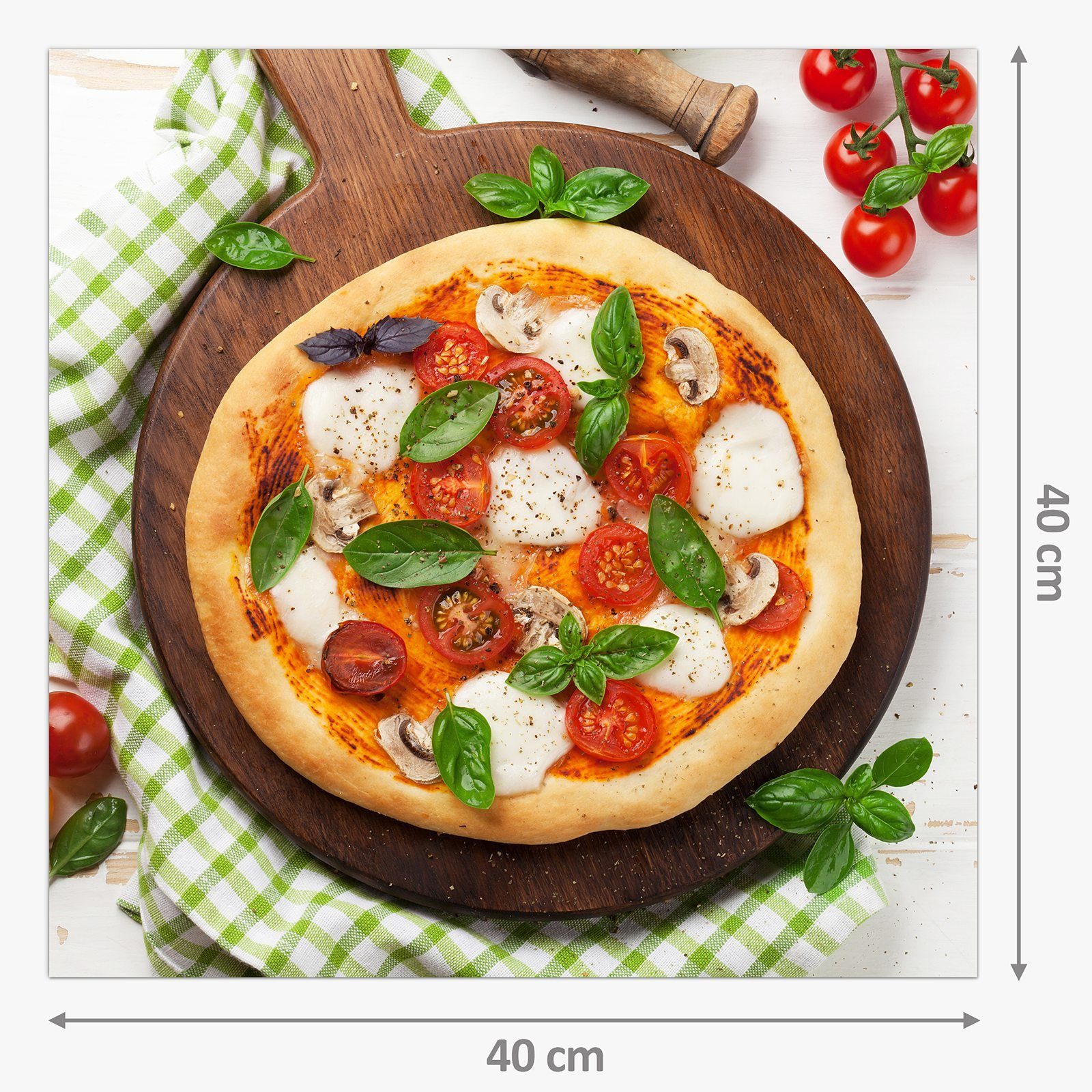 Spritzschutz Küchenrückwand Motiv auf Küchenrückwand Holzplatte mit Primedeco Pizza Glas