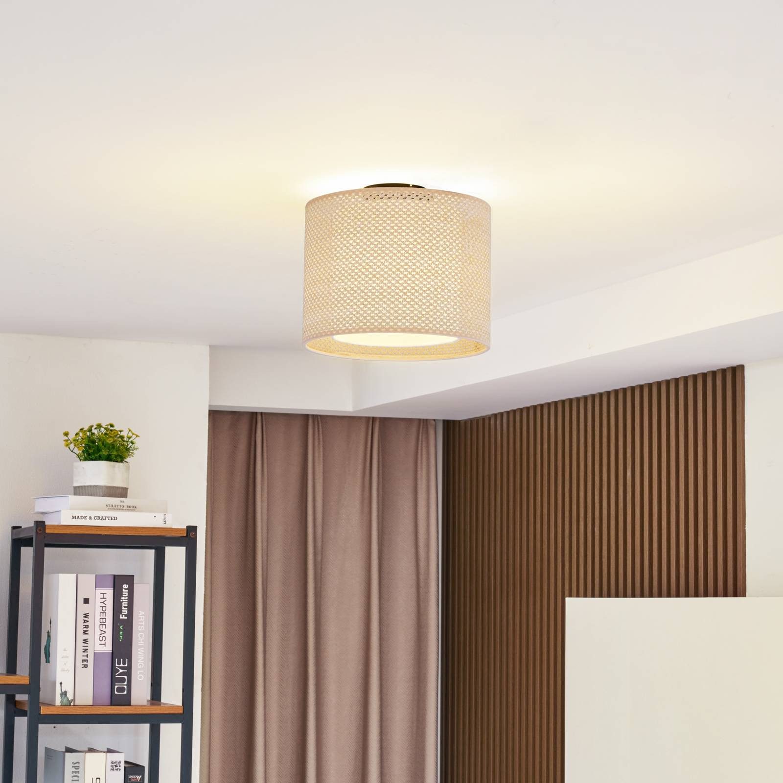 Lindby Deckenleuchte Soula, Ø 26 cm, beige, Kunststoff, E27 günstig online kaufen