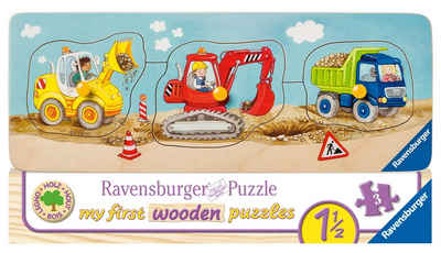 Ravensburger Steckpuzzle 3 Teile Kinder Holz Puzzle my first wooden Die kleine Baustelle 03066, 3 Puzzleteile