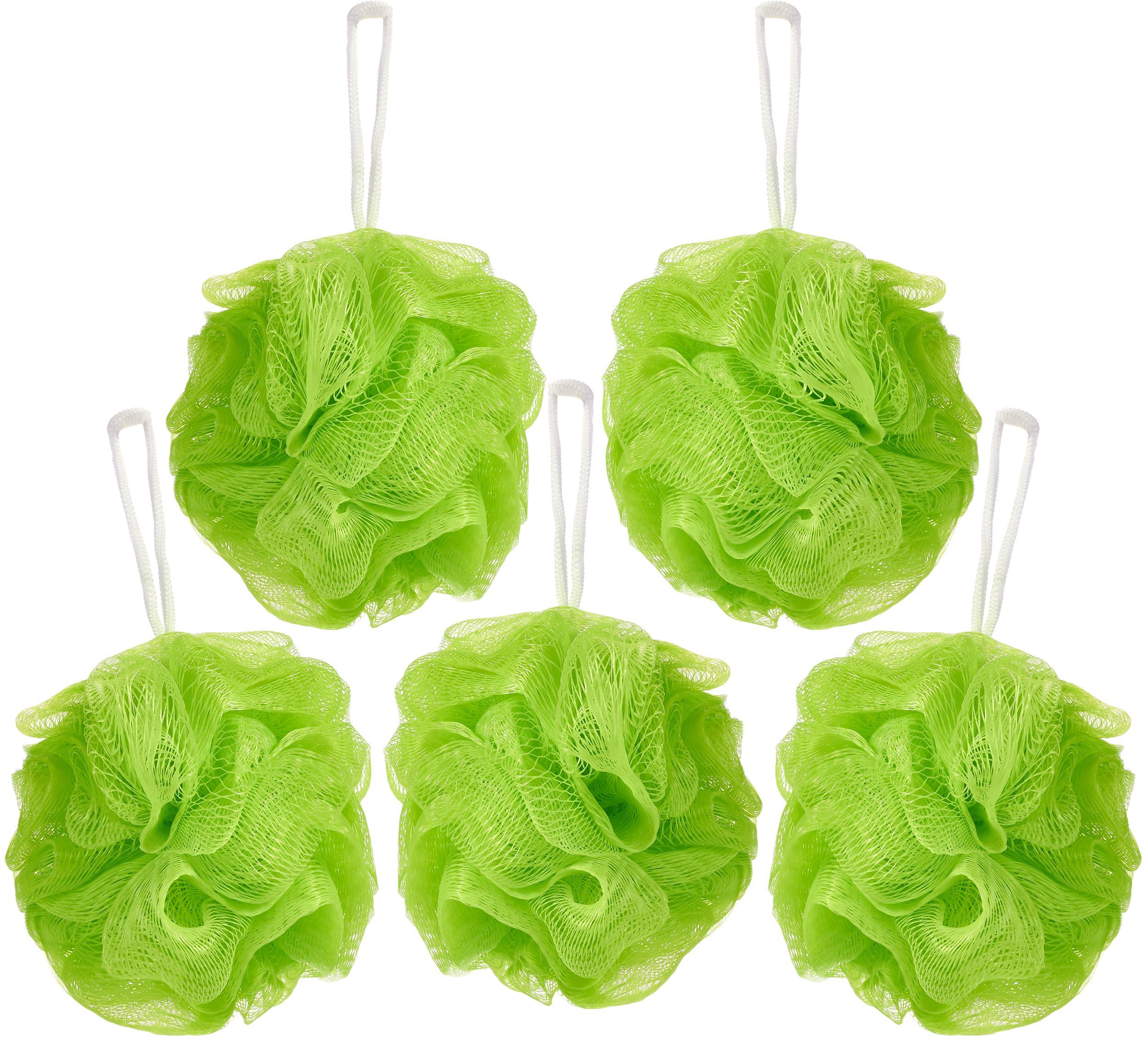 BRUBAKER Duschschwamm Badeschwamm-Set, 5-tlg., 5x Peeling- und Massage-Schwamm, Duschschwamm mit Aufhänger