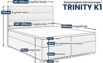 Best for Home Boxspringbett mit Bettkasten Trinity K-1 Bonellfederkern inkl. Topper, mit Lieferung, Aufbau & Entsorgung