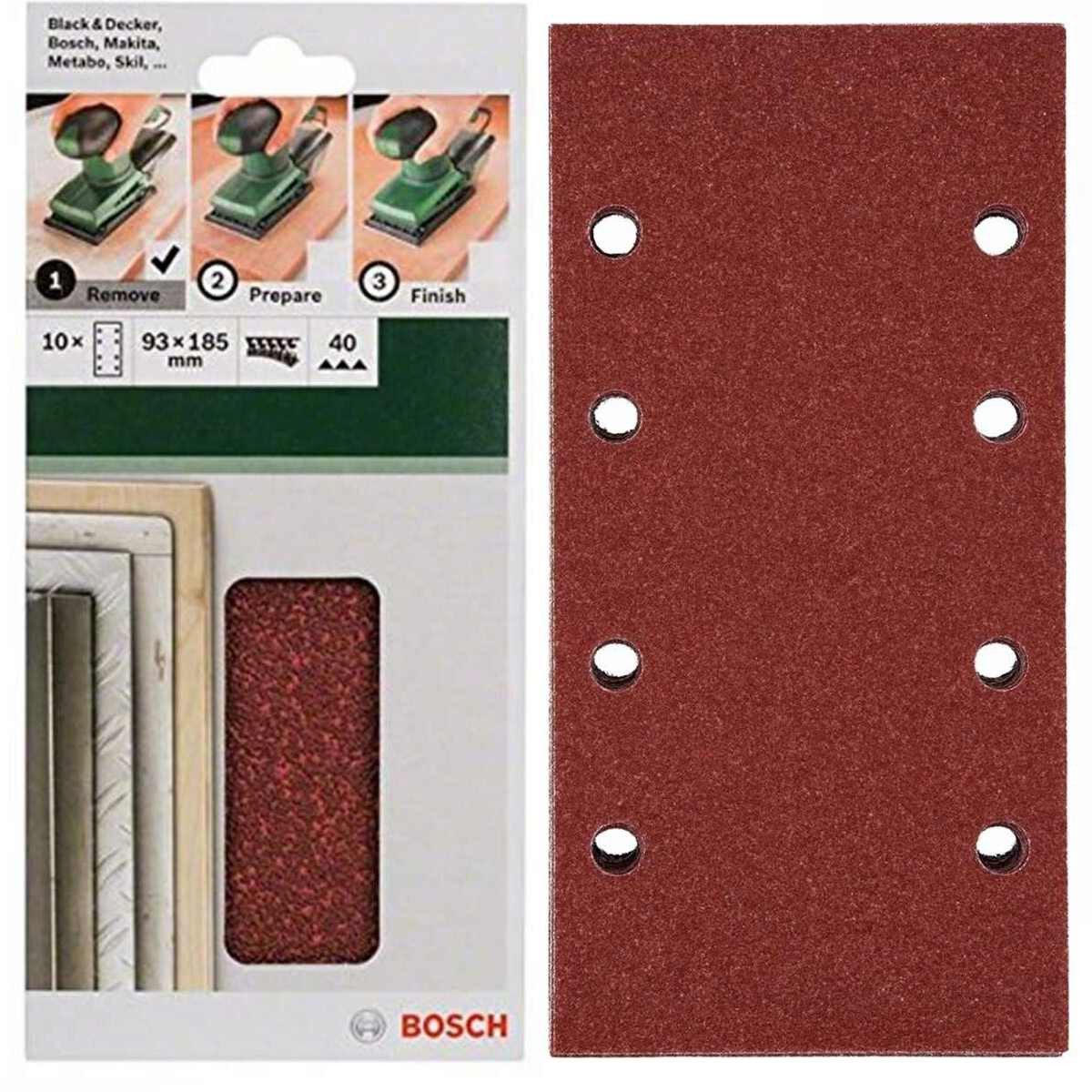 Schleifpapier Schleifblatt Klett 10 x, 93 x 185 mm, Körnung 40 für Schwingschleifer