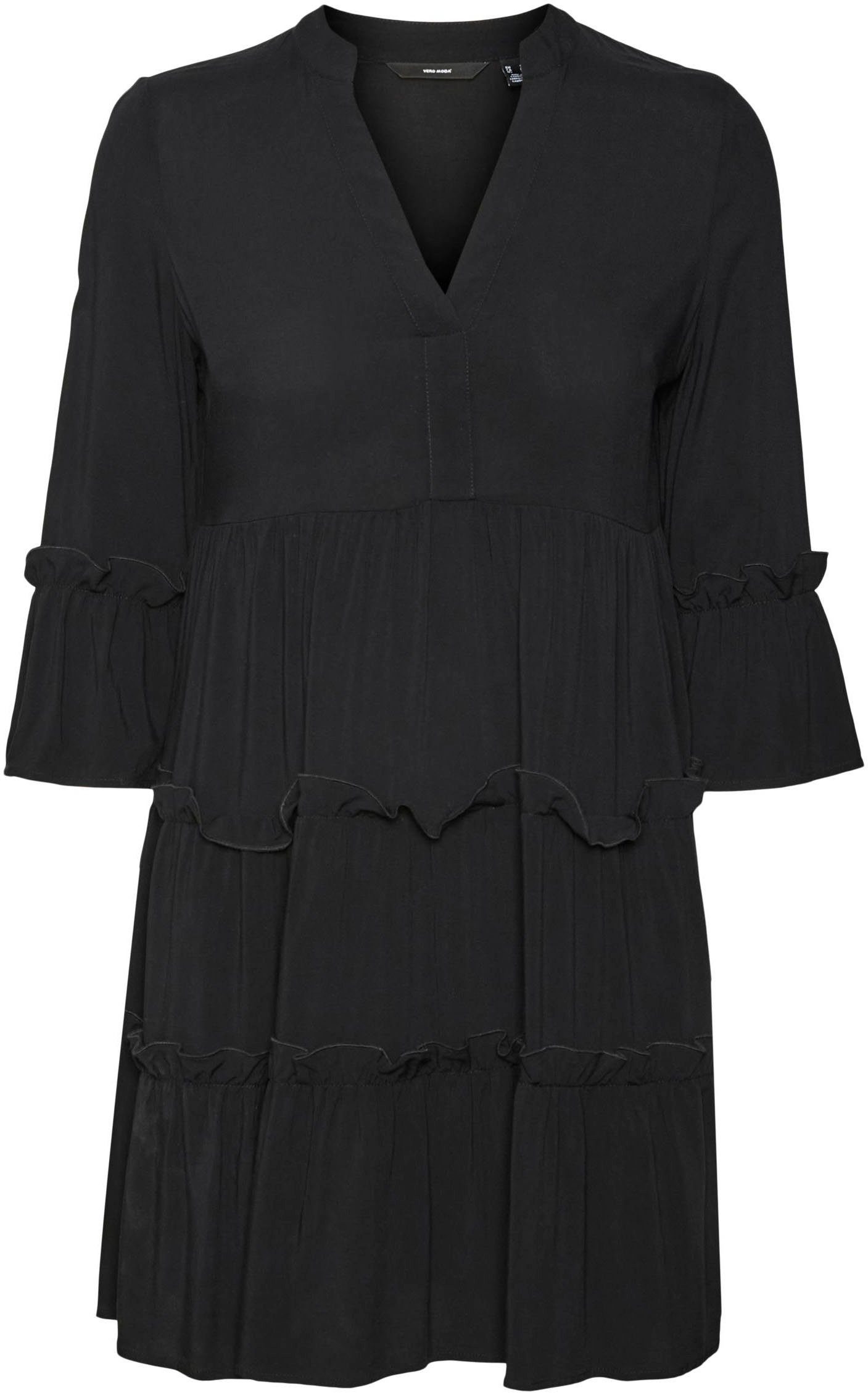 Black 3/4 mit VMEASY Rüschen Moda R1 WVN Minikleid SHORT DRESS GA Vero