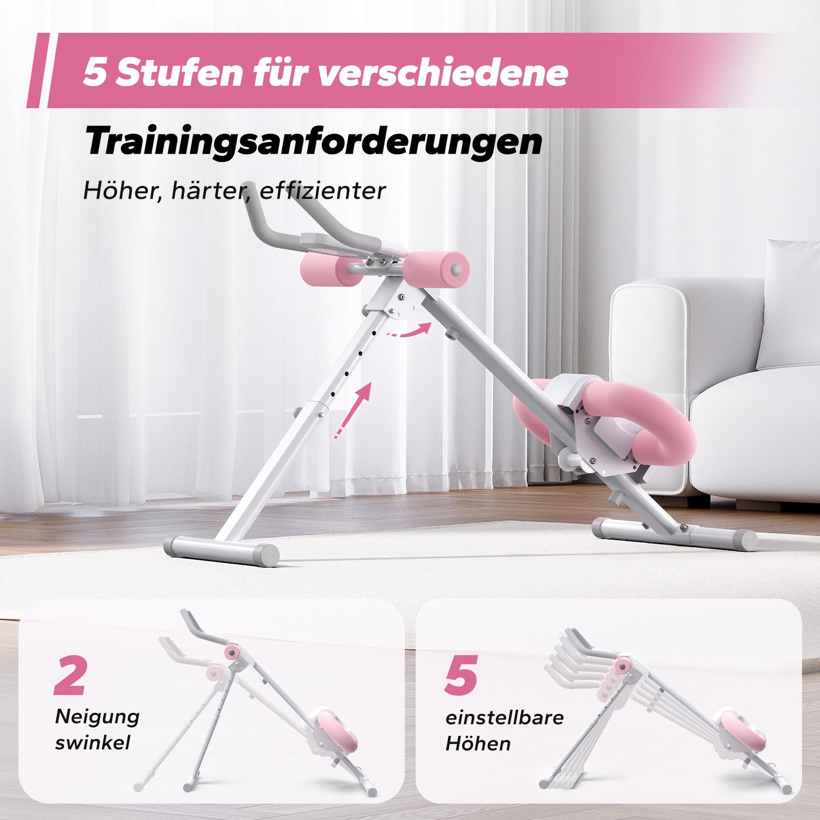 MERACH Bauchtrainer Multifunktionale Bauchtrainer für Zuhause, Bauchmuskeltrainer (LCD-Display, einstellbare Schwierigkeitsstufen, Glattes Gleiten, 5 Höheneinstellungen, 2 Neigungs Swinkel, ergonomisch, hoher Komfort), Ganzkörpertraining, klappbare Trainer für Bauchmuskeln