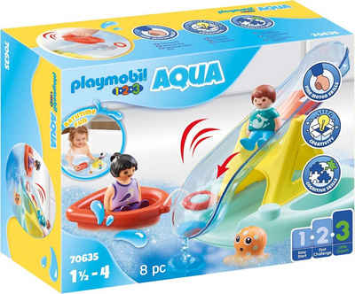 Playmobil® Konstruktions-Spielset Badeinsel mit Wasserrutsche (70635), Playmobil 123 - Aqua, (8 St), Badespielzeug; Made in Europe