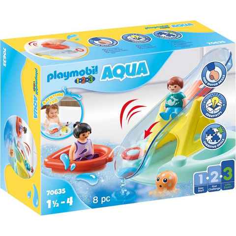 Playmobil® Konstruktions-Spielset Badeinsel mit Wasserrutsche (70635), Playmobil 123 - Aqua, (8 St), Badespielzeug; Made in Europe