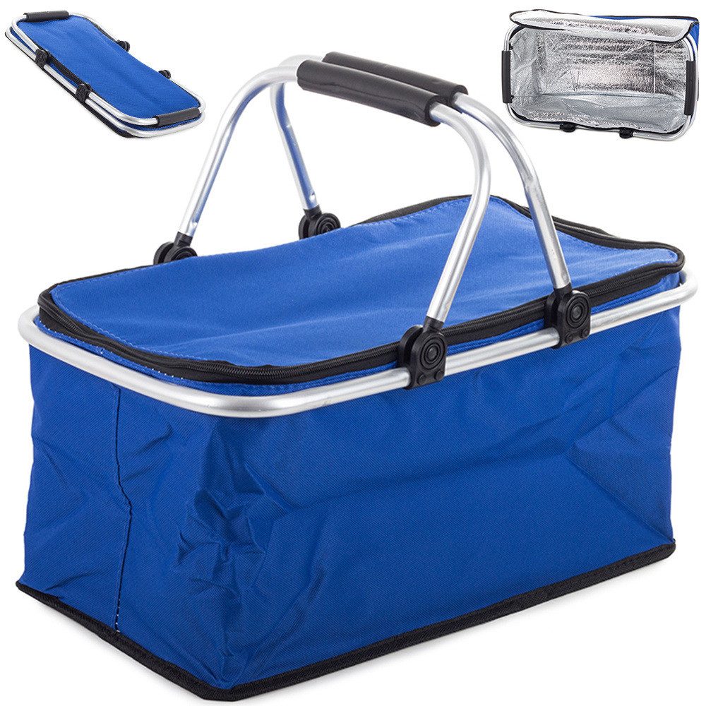 emeco Picknicktasche Alu Einkaufskorb Faltbar Picknick Korb Shoper Thermo-Picknickkorb Blau