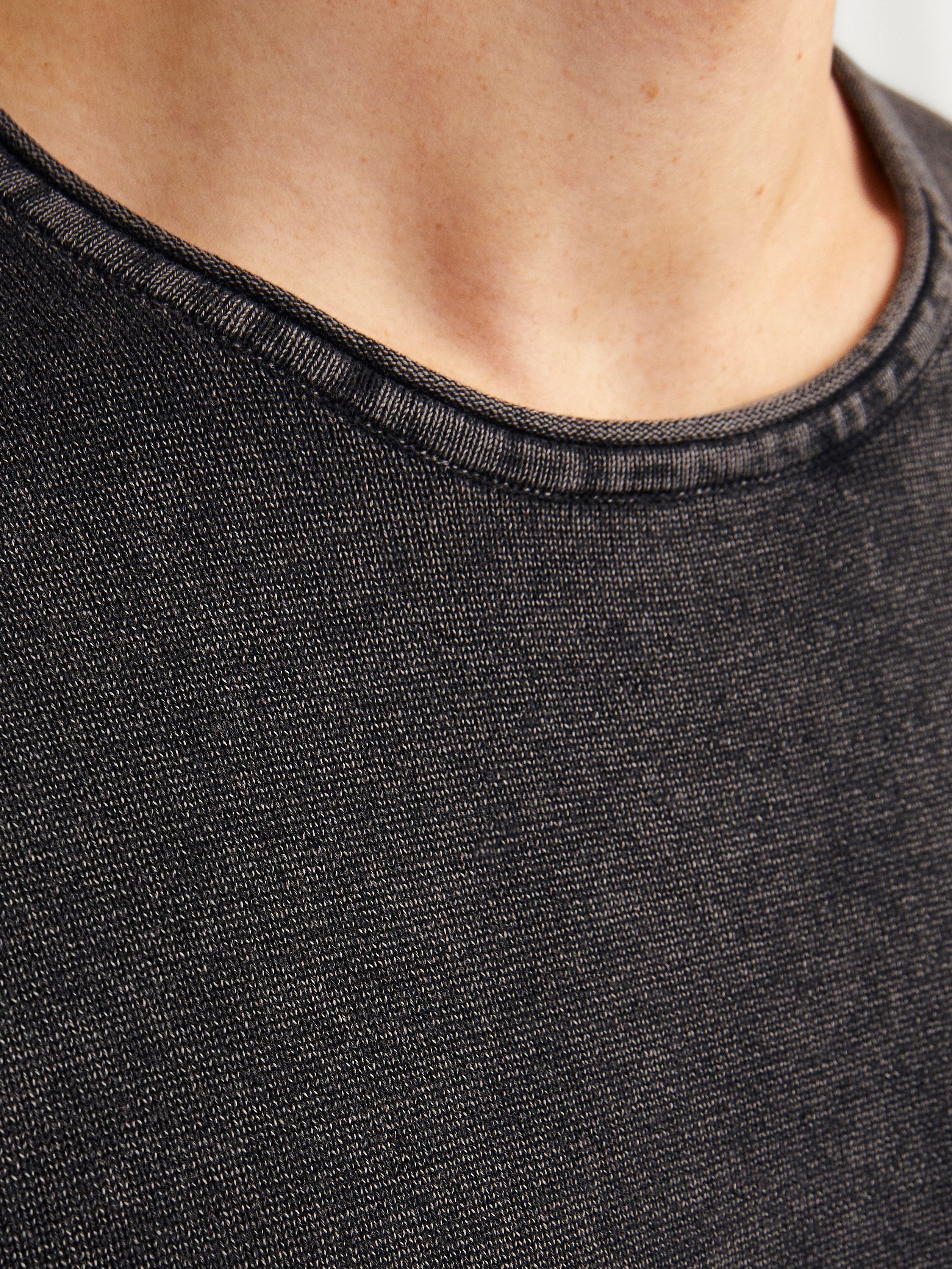 Jack & Jones Rundhalspullover JJELEO aus pflegeleichter Baumwollqualität unifarben, modisch, schmal, Baumwolle, Rundhals