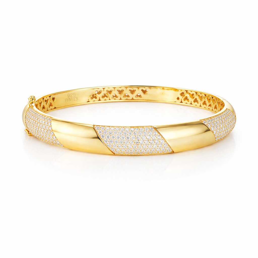 PAVELS Armreif Golden Glam, Vergoldeter Damen Silber Schmuck mit 5A Zirkonia