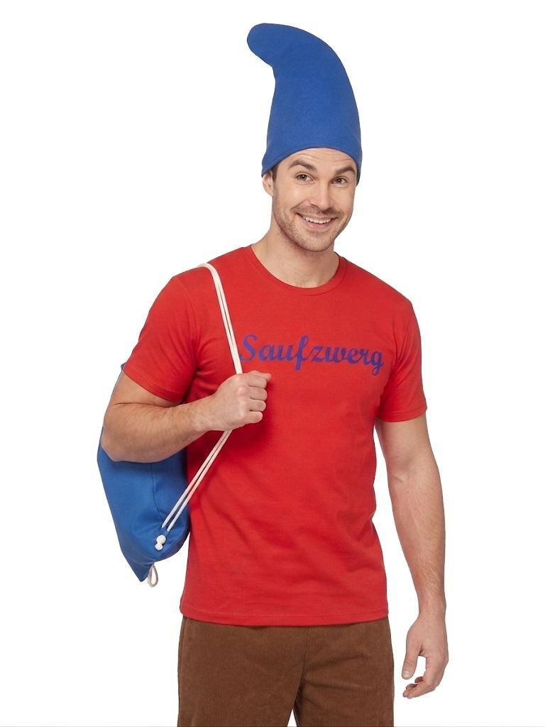 coole-fun-t-shirts Kostüm Saufzwerg Kostüm 3 Teile T-Shirt + Mütze + Sack Karneval Fsching, KARNEVALSKOSTÜM Saufzwerg Zwergenmütze + Zwerg T-Shirt + Sack