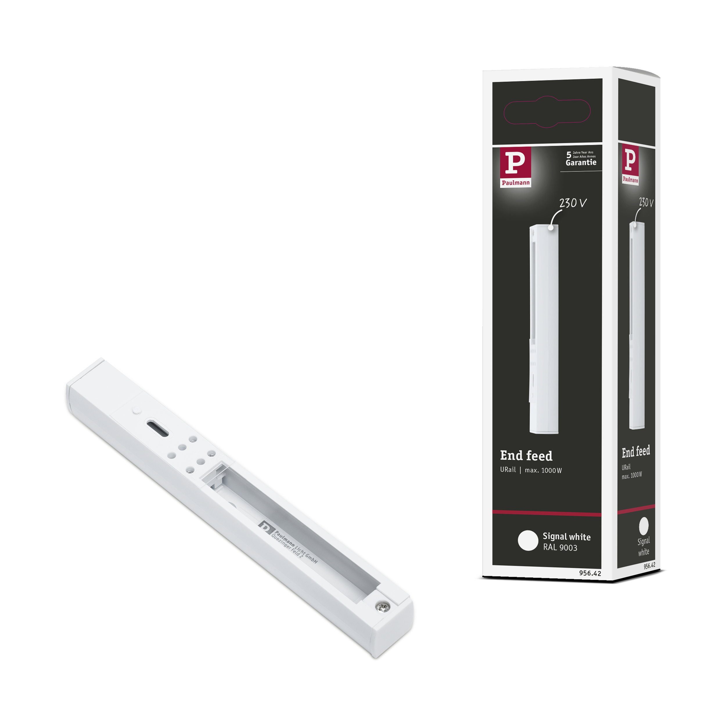 Paulmann URail Einspeisung Ende 161x18 mm max. 1000W Signalweiß Lampen-Verbindungskabel