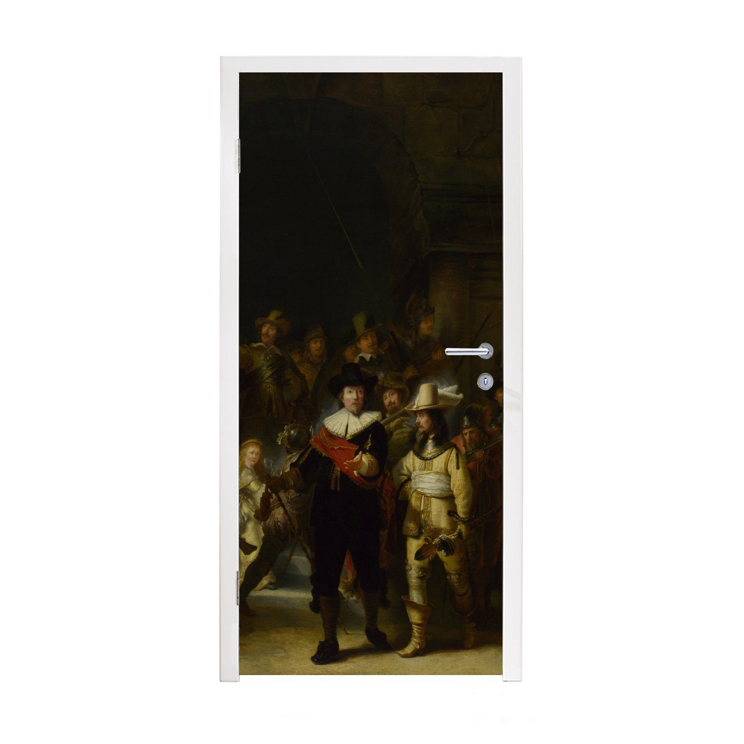 MuchoWow Türtapete Die Nachtwache - Gemälde von Rembrandt van Rijn, Matt, bedruckt, (1 St), Fototapete für Tür, Türaufkleber, 75x205 cm