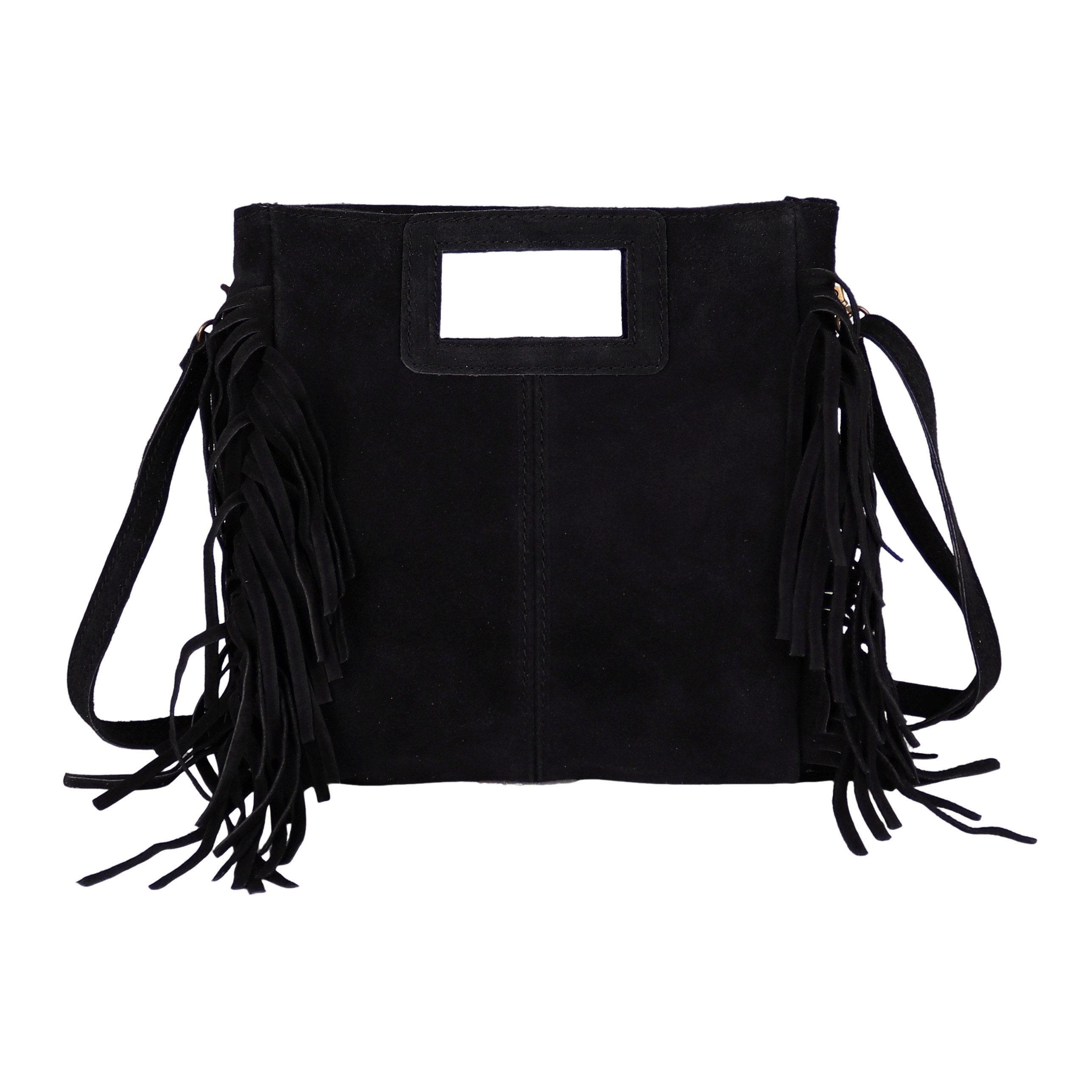 MIRROSI Umhängetasche Damen Crossbody Bag, Echtleder Made In Italy, wunderschöne Fransen (23x24x7cm) aus Wildleder