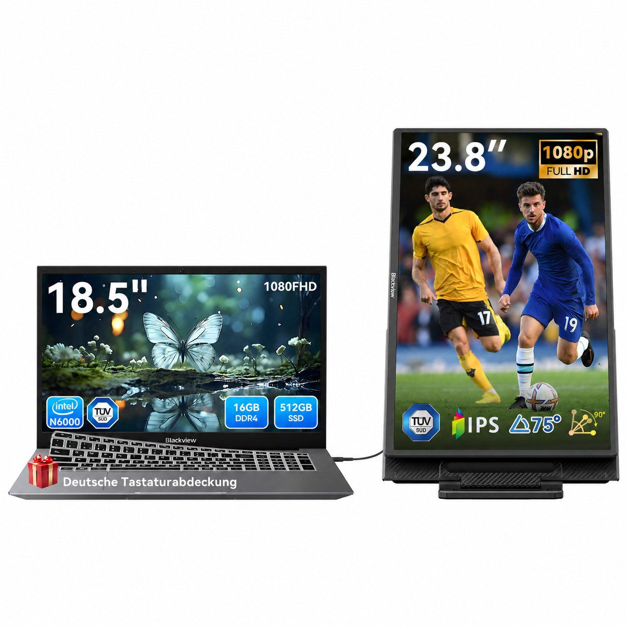 blackview 18.5" FHD IPS Acebook10 Intel 16GB+512GB Windows 11 Pro Notebook (Intel N6000 Intel Core N6000, 16 GB, 512 GB SSD, Windows 11 Pro, FHD+ IPS, Silikon-Tastaturschutz, (deutsche Folie)