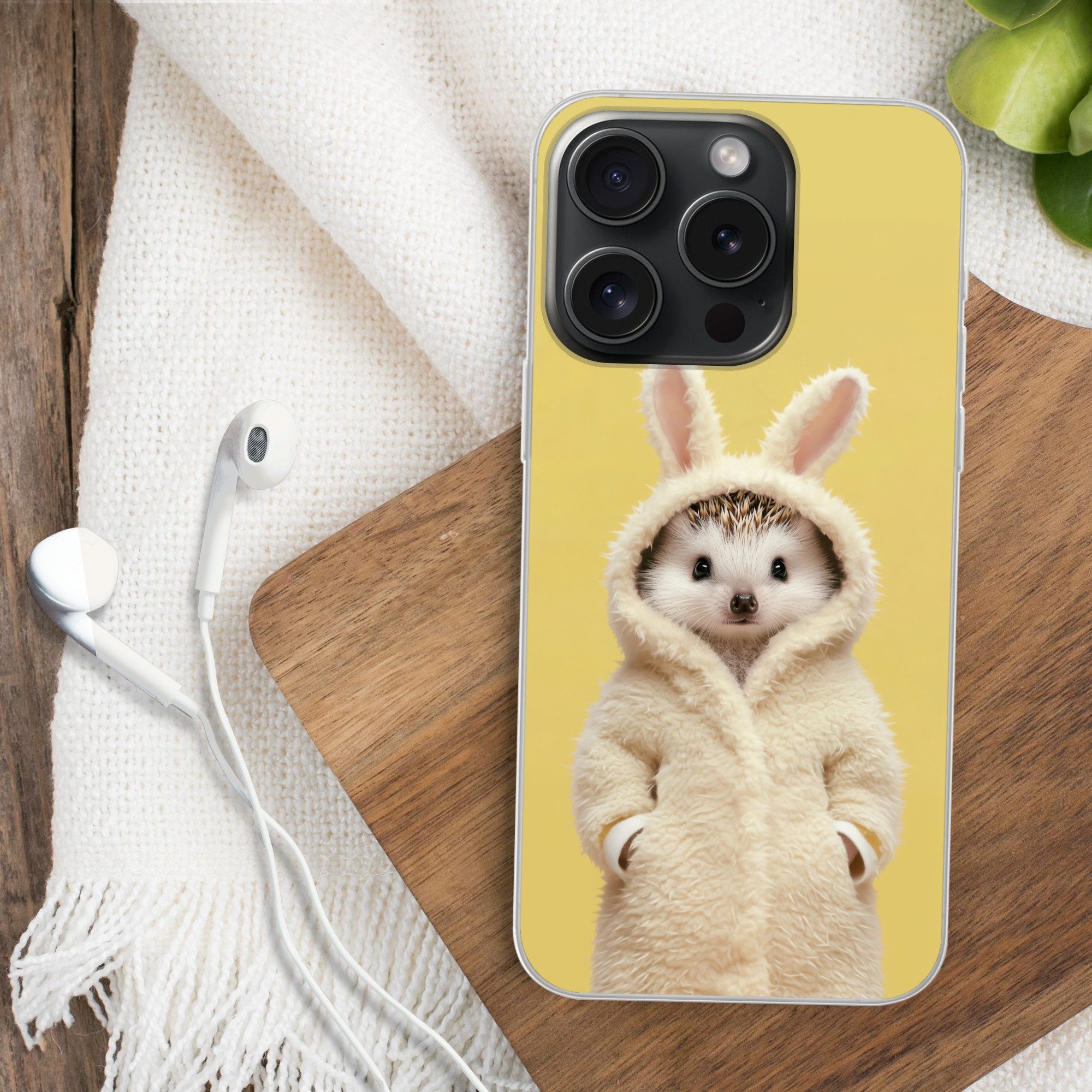 MuchoWow Handyhülle für Apple iPhone 15 Pro Igel - Osterhase - Kostüm, Smartphone-Bumper, Print, Handy Schutzhülle Dünn