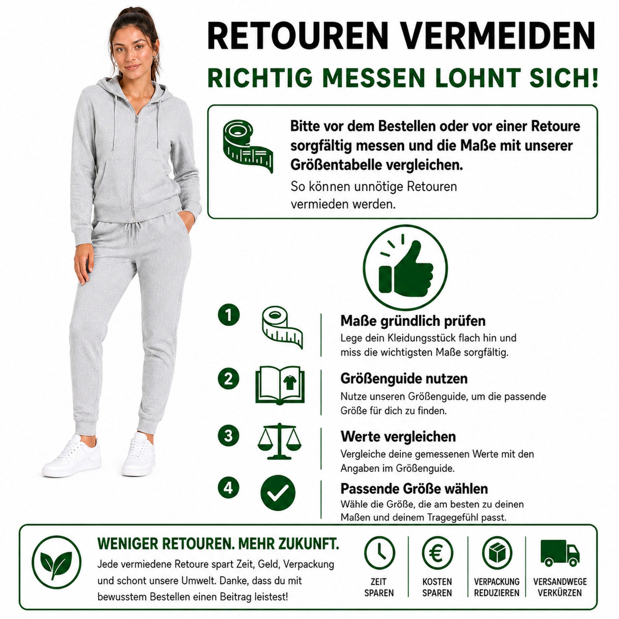 L.gonline Freizeitanzug Damen Jogginganzug einfarbig 100% Baumwolle 586 Grau 3XL (Kapuzenjacke mit Reißverschluss, Hose, 2-tlg), Fitness Freizeit Casual – Bild 5 von 5