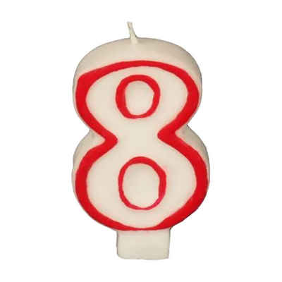 PAPSTAR Geburtstagskerze Zahlenkerze 7,3 cm weiß "8" mit rotem Rand (Stück, 1-tlg., Zahlenkerze), Geburtstagskerze Geburtstagstorte Tortendekoration Kuchendekoration