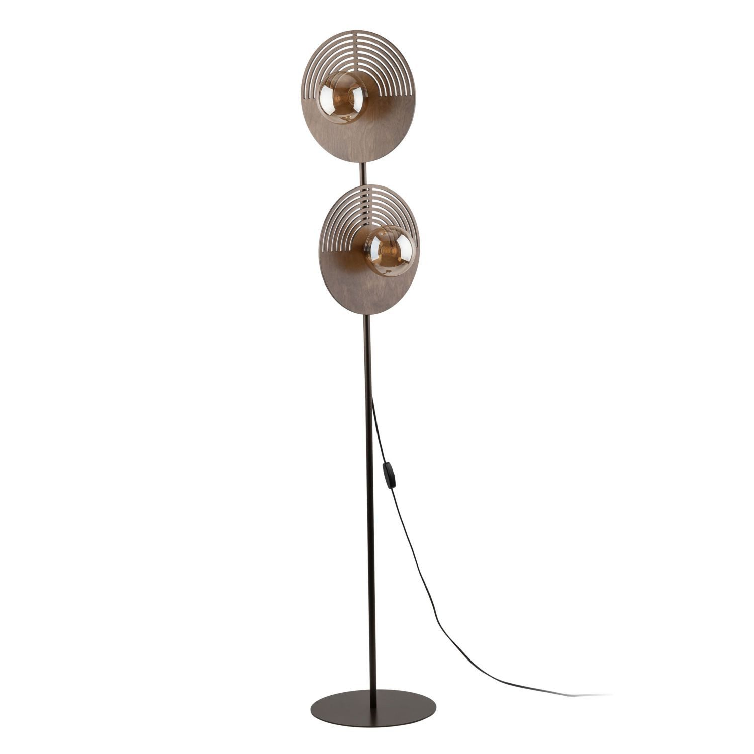 Licht-Erlebnisse Stehlampe MOVIA, ohne Leuchtmittel, Glas Metall G9 160 cm hoch Eiche 2-flammig Kugel Schirm Modern
