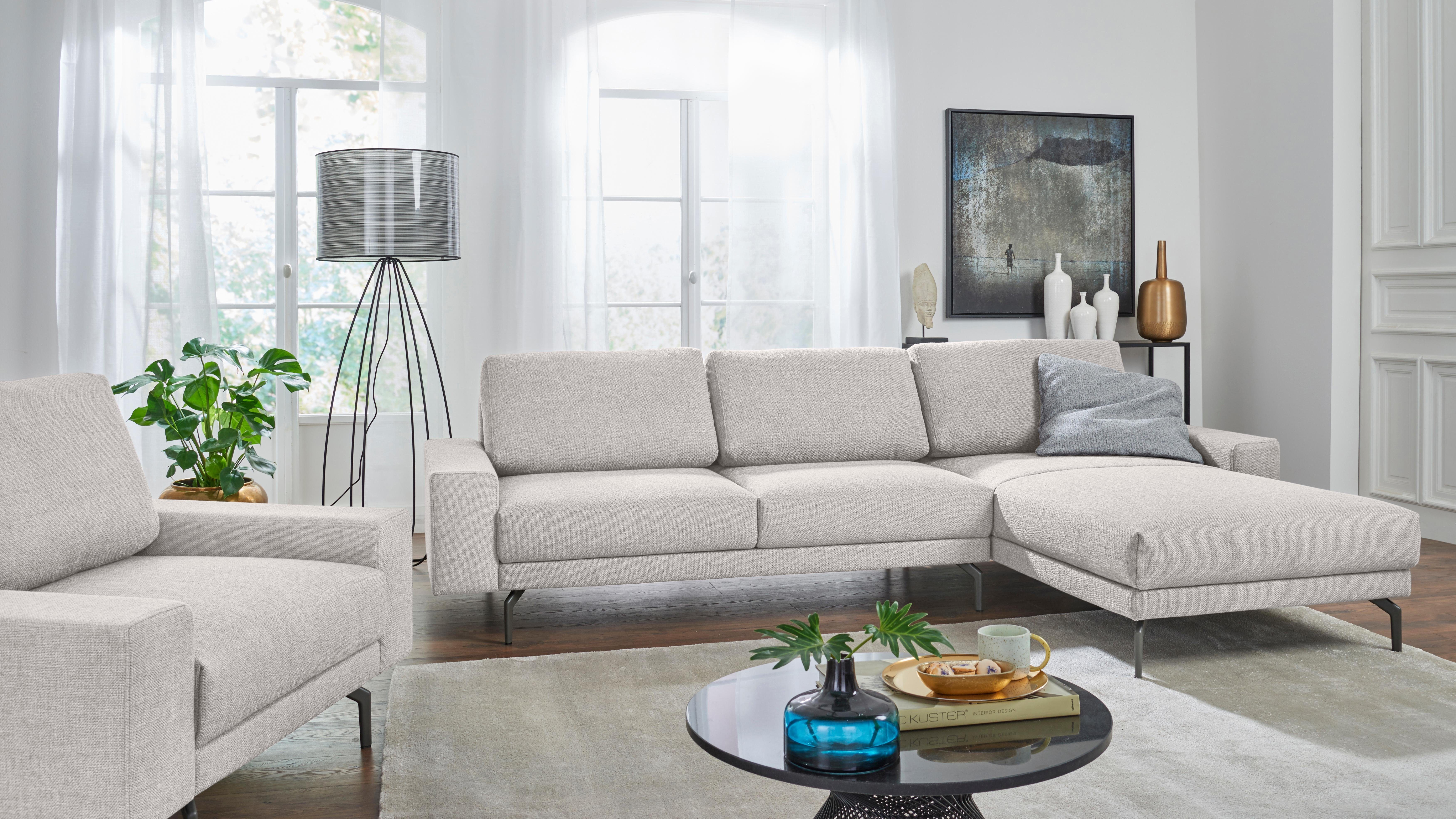 hülsta sofa Ecksofa hs.450, Armlehne breit und niedrig, Alugussfüße in umbragrau, Breite 274 cm