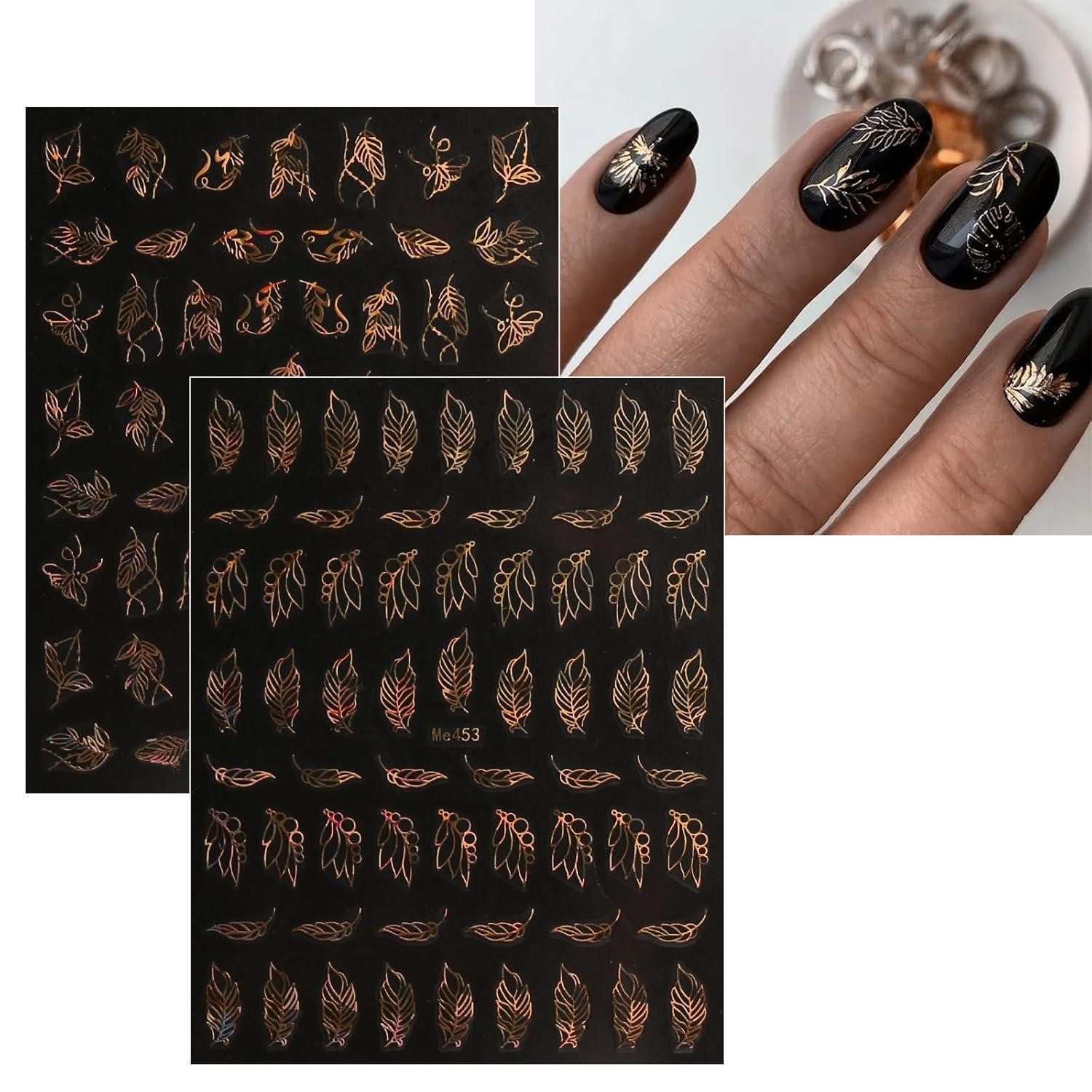 LuxusKollektion Nageldesign Zubehör Nagelsticker 12 Blatt selbstklebend Frühling Blumen Gold Nageldesign