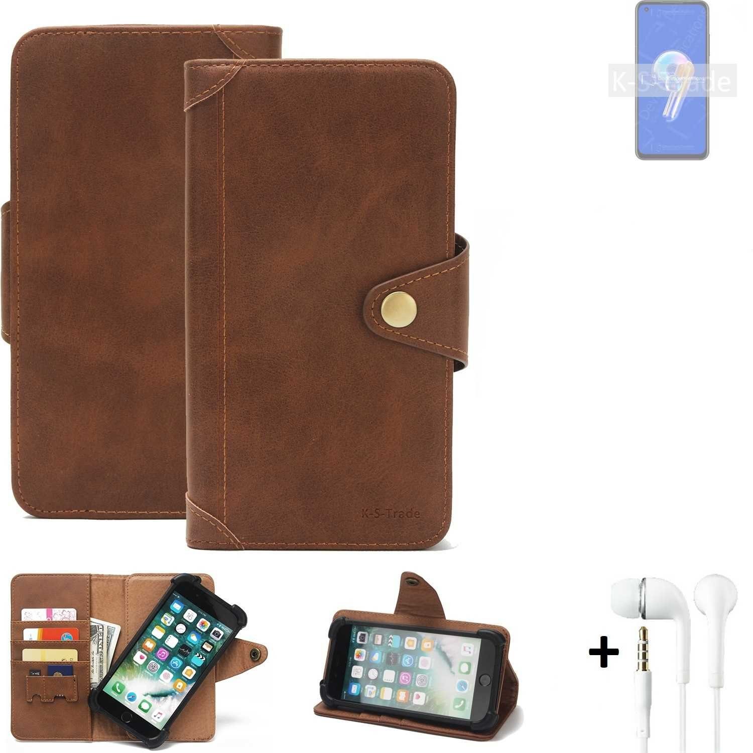 K-S-Trade Handyhülle für Asus Zenfone 9, Handyhülle + Kopfhörer Schutz Hülle Walletcase Bookstyle Tasche
