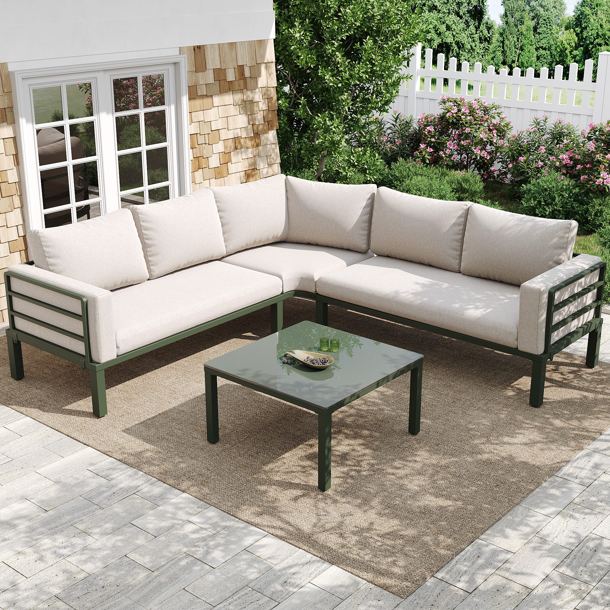 MODFU Sofa Outdoor GartenLoungeSet,mit verzinktem Eisengestell