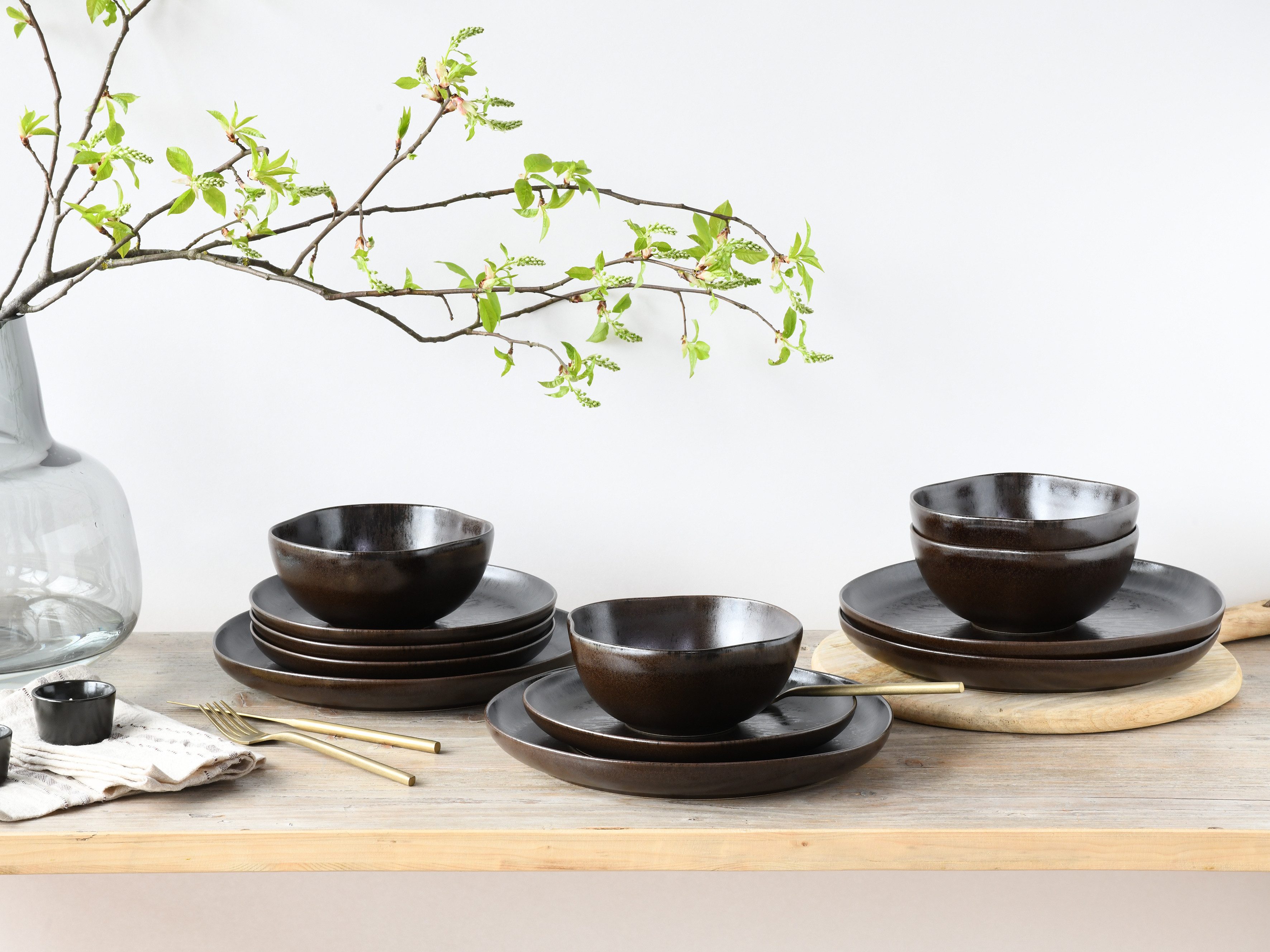 CreaTable Teller-Set Natura Organic Rusty, Teller Set 12-tlg (12-tlg), 4 Personen, Steinzeug, Seidenmatte Effektglasur