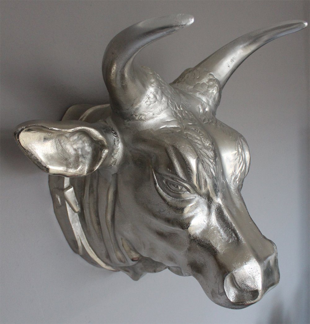 Arnusa Wanddekoobjekt Bullenkopf Groß kg aus Aluminium cm Skulptur, Wanddekoration 56x50x42 Silber 11 Wohnzimmerdekoration