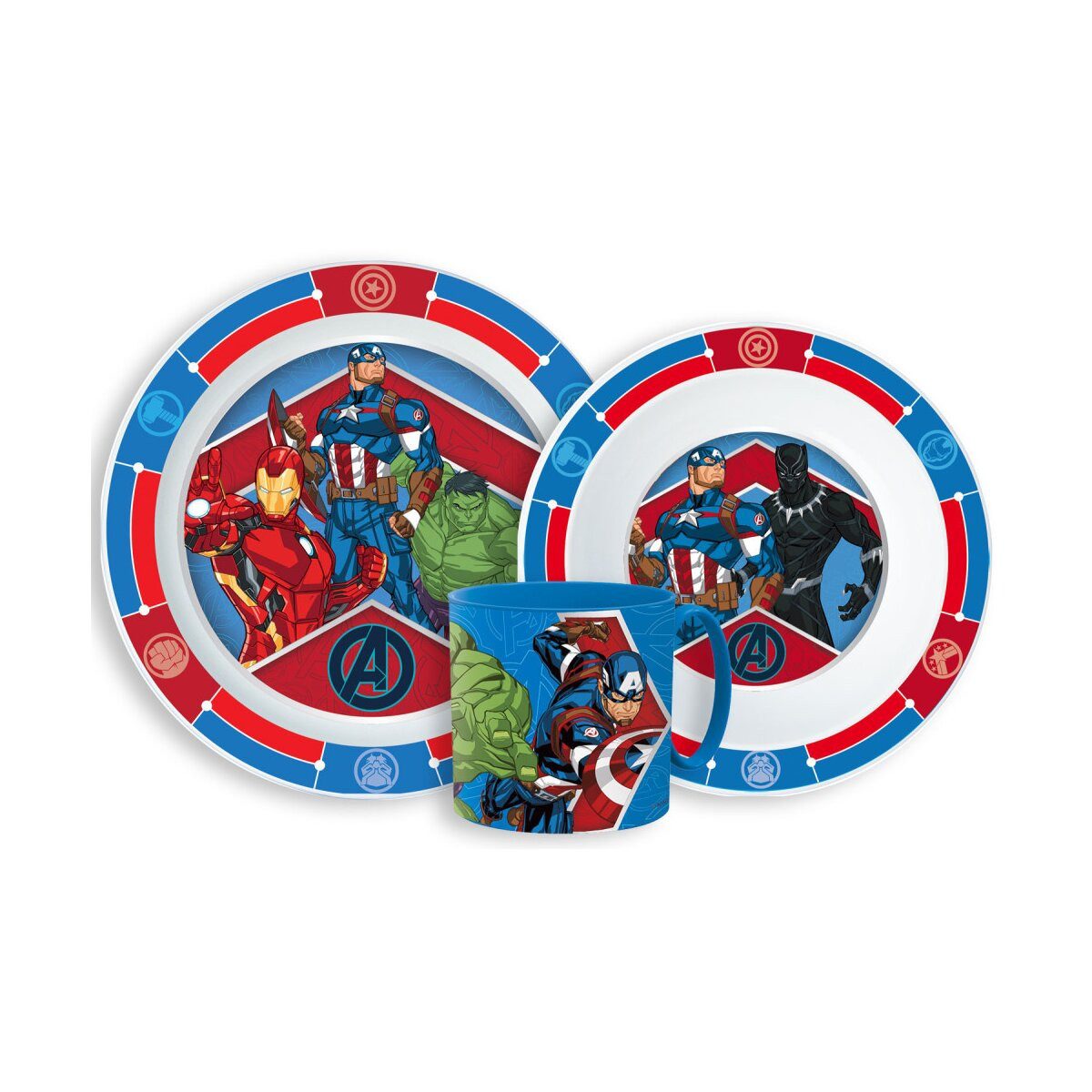 The AVENGERS Kindergeschirr-Set Avengers Army Geschirrset Mikrowellen mit Becher