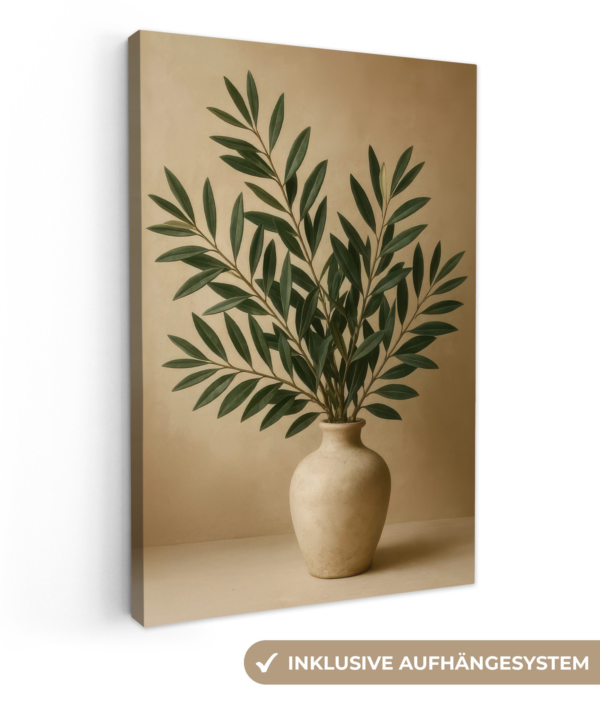 OneMillionCanvasses® Leinwandbild Vase - Olivenzweige - günstig online kaufen
