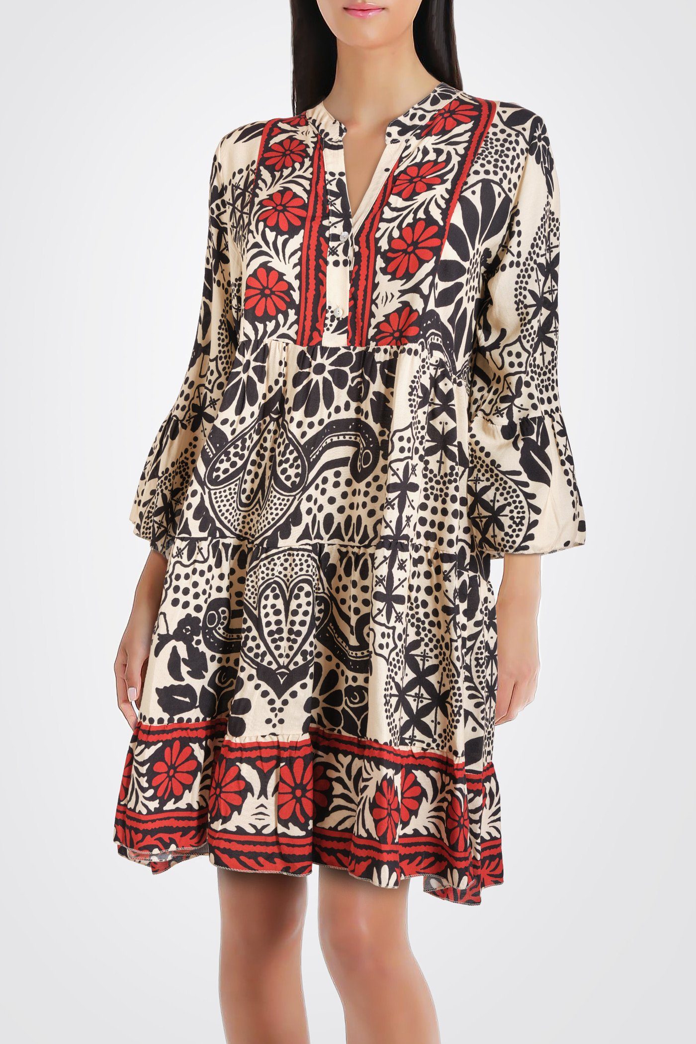 PEKIVESSA Tunikakleid Boho-Kleid Damen mit V-Ausschnitt (1-tlg) im  Hippie-Style